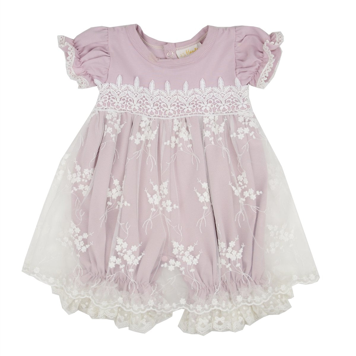 Lilac Mist Infant Girls Bubble Dress featuring soft lilac fabric and playful bubble design, perfect for special occasions.