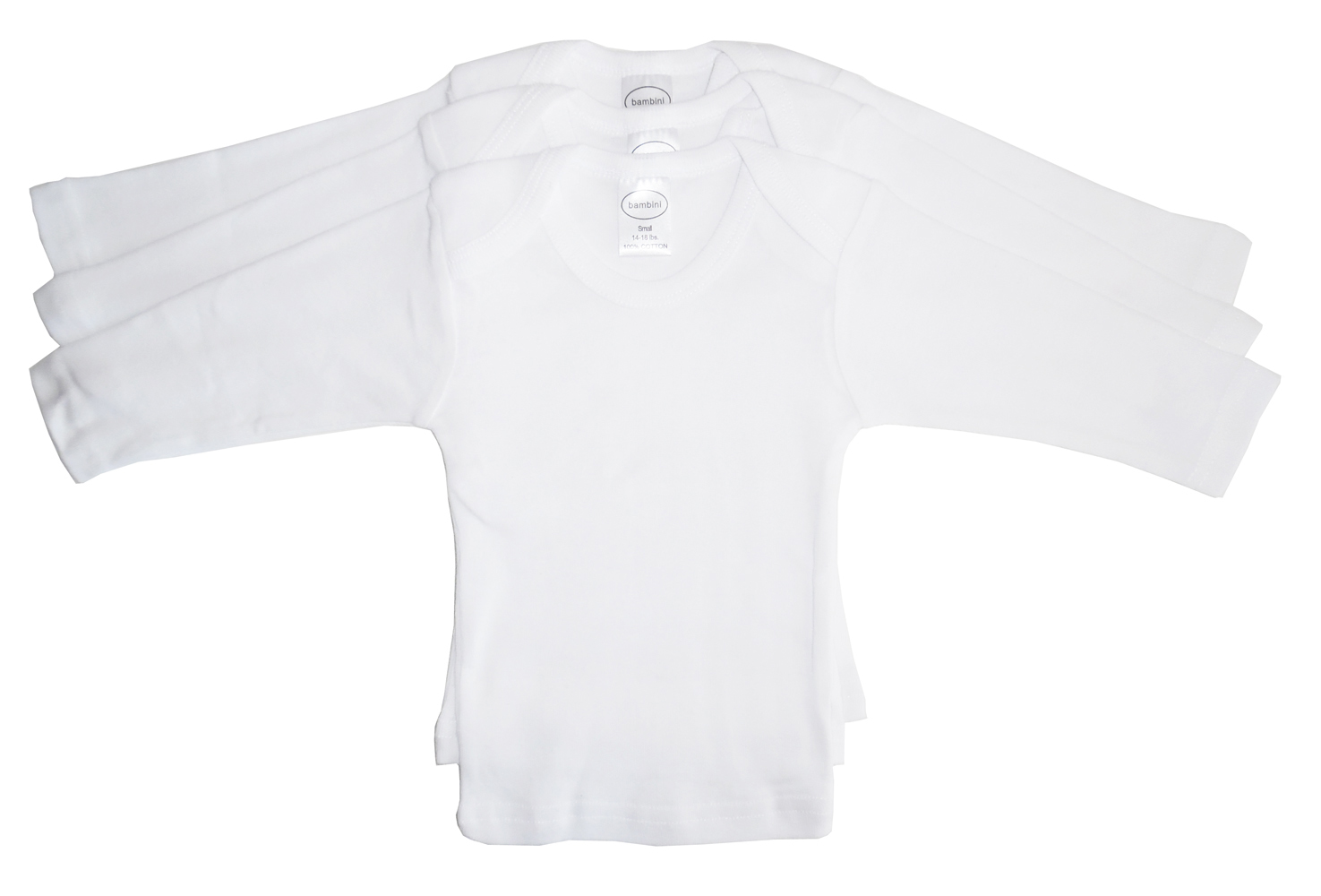 A soft and breathable Long Sleeve White Lap T-shirt made from 100% cotton, featuring a snap button shoulder for easy dressing.