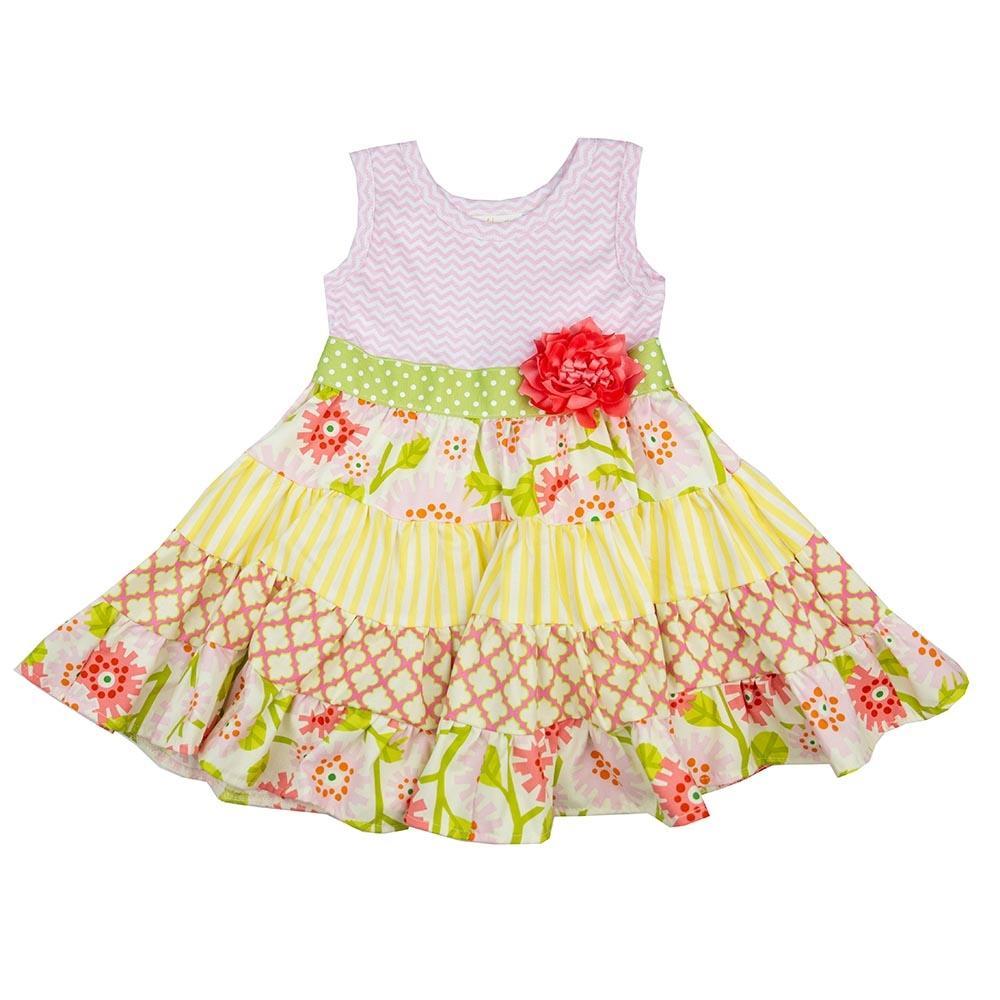 Mae Garden Little Big Girls Twirly Dress featuring a vibrant design and flared skirt, perfect for twirling and play.