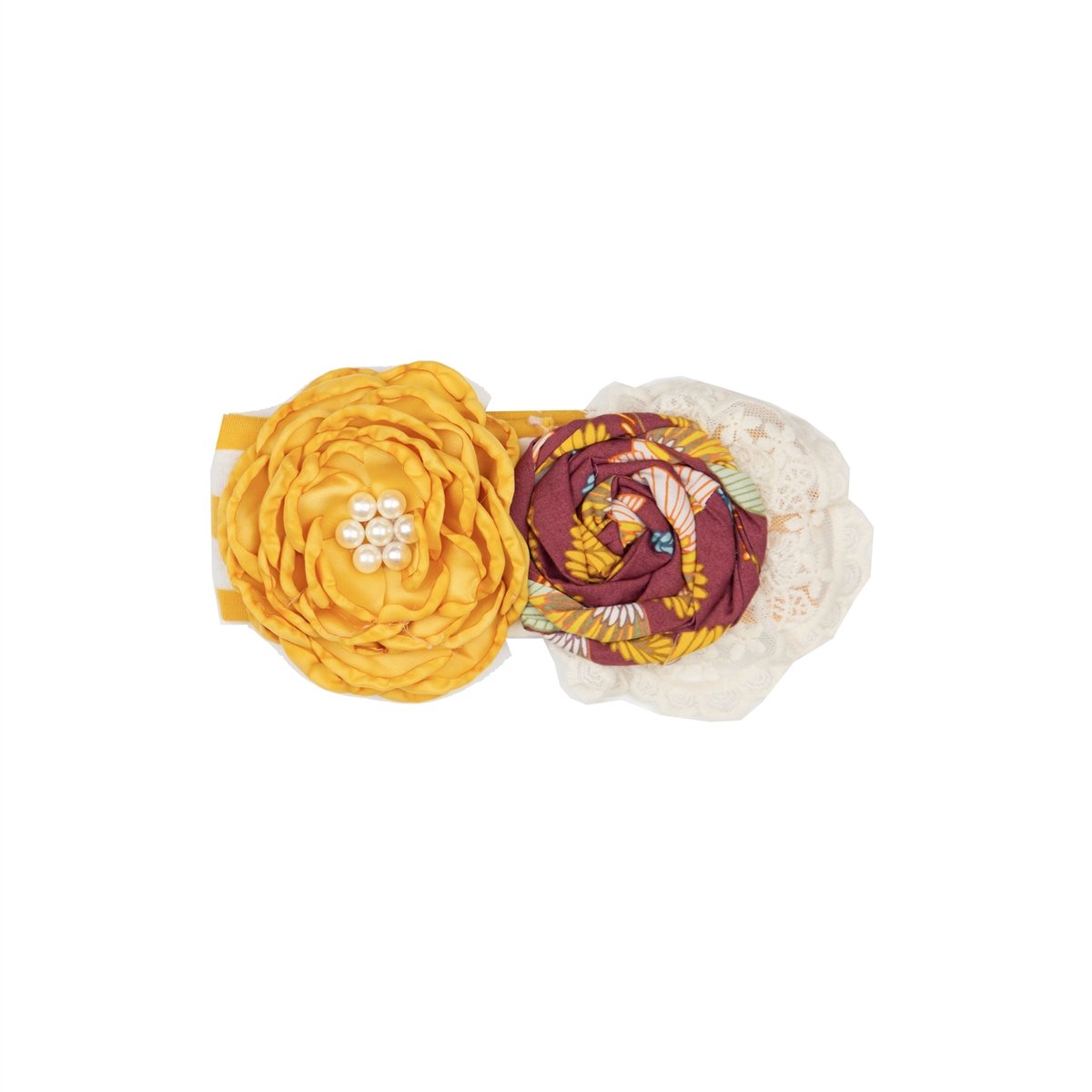 A stylish Mulberry Bloom Headband featuring a floral design in rich mulberry color, perfect for enhancing any outfit.