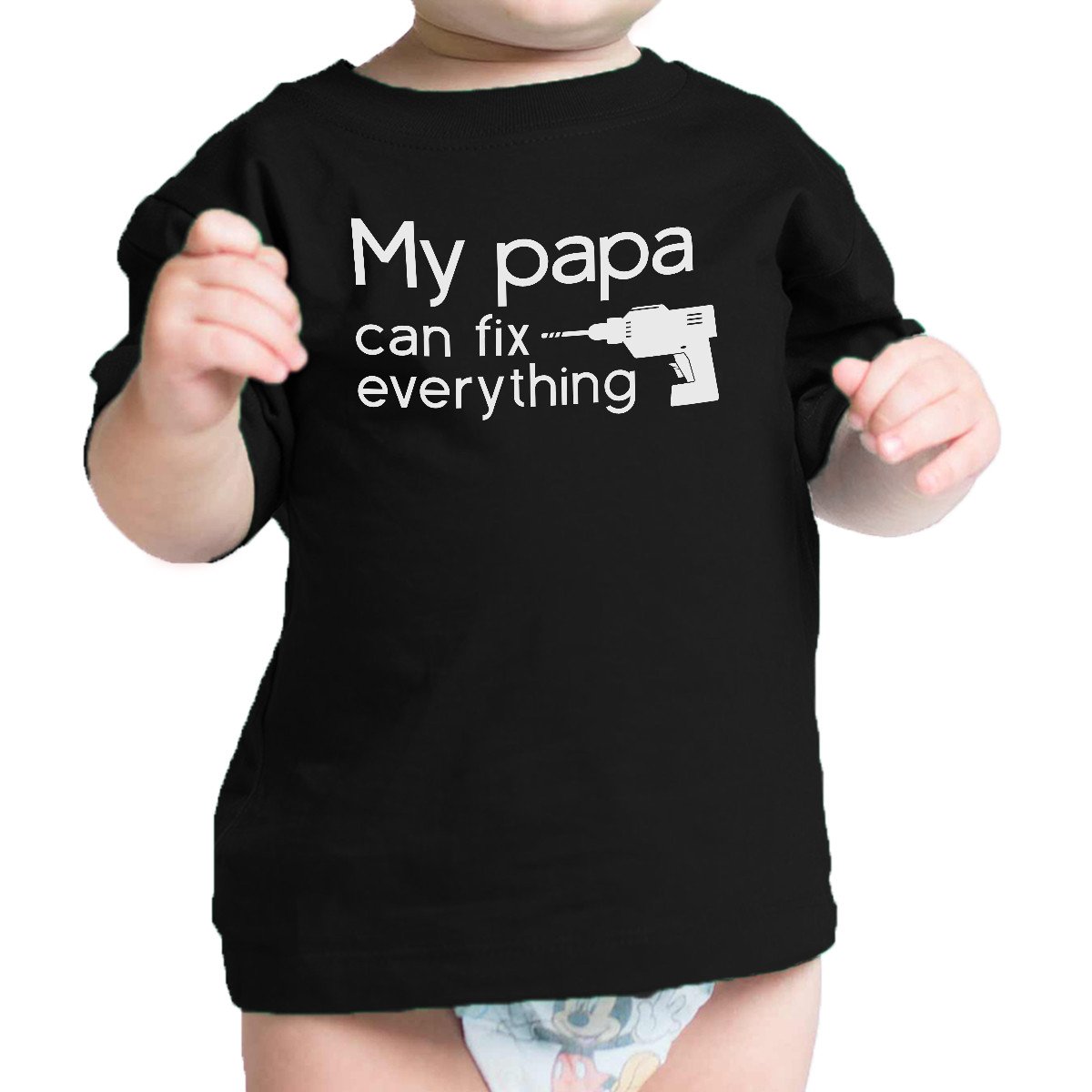 My Papa Fix Black Cute Baby T-Shirt featuring a playful design celebrating fathers, made from soft 100% cotton.