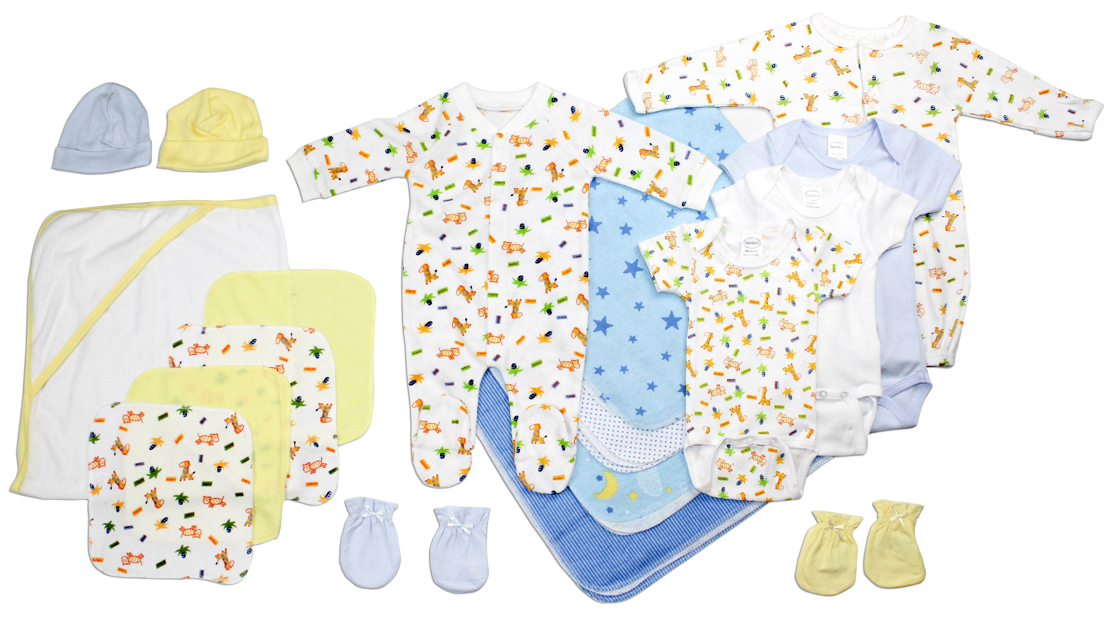 Newborn baby boy layette set featuring soft cotton onesies and essential clothing items for comfort and style.