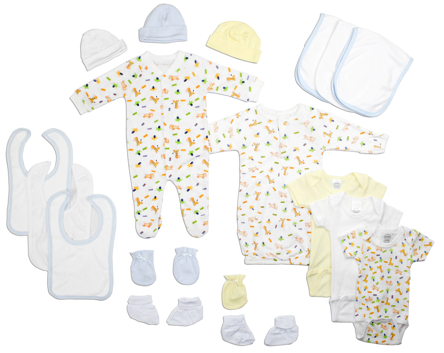 Newborn baby boys 18-piece layette set featuring soft cotton clothes, perfect for baby showers and newborn comfort.