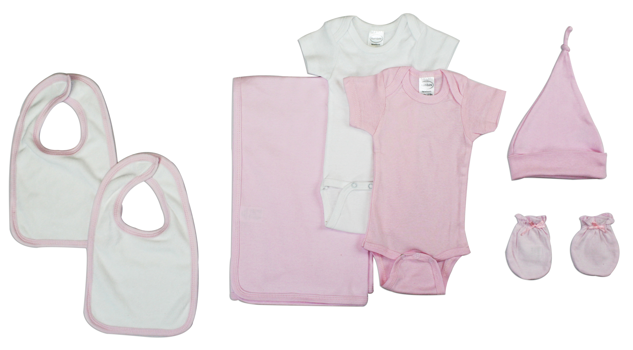 Newborn Baby Girl 7 Pc Layette Gift Set featuring soft cotton bodysuits and cozy design for comfort.