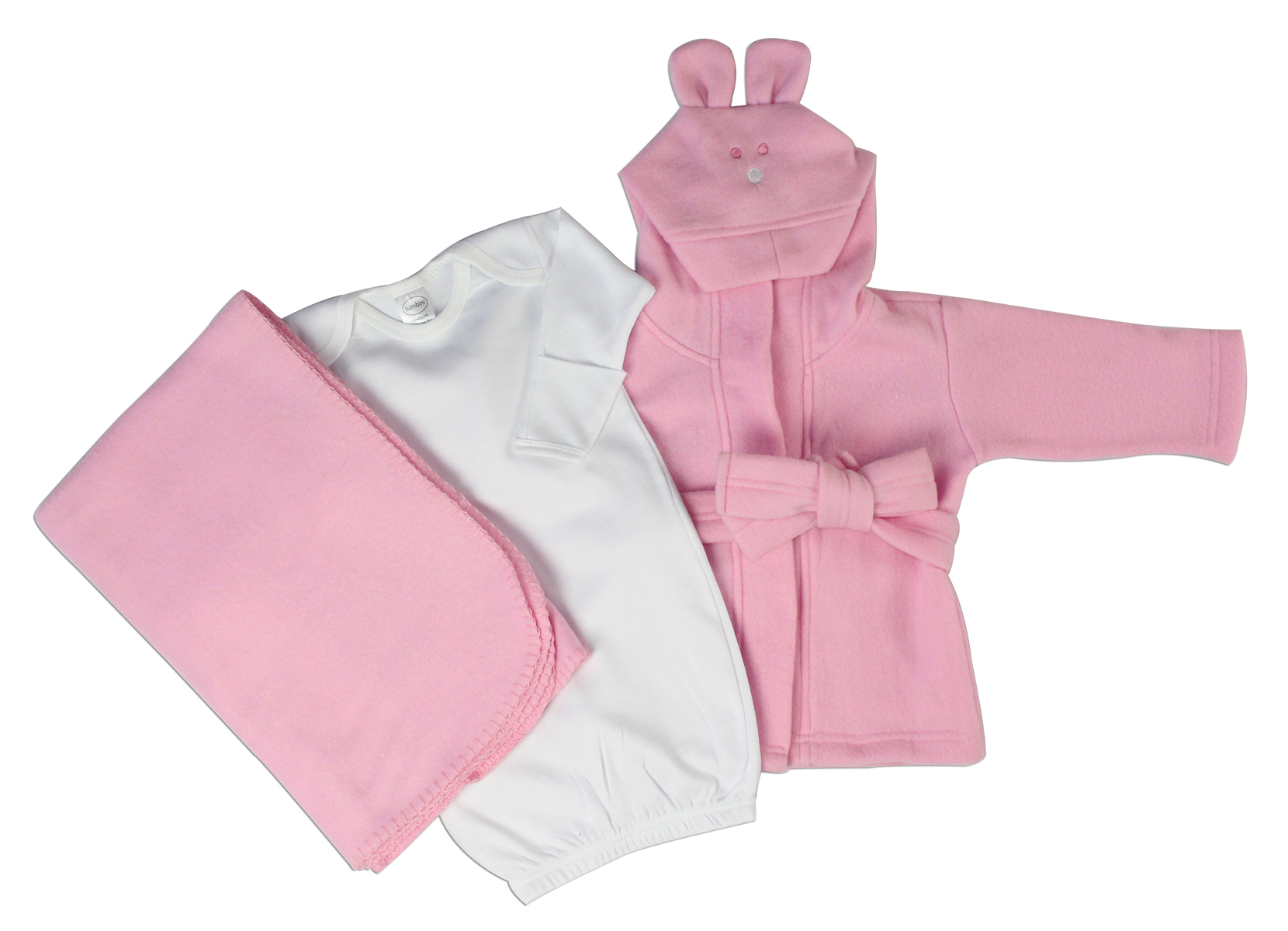 Newborn Baby Girls 3 Pc Layette Set featuring a soft cotton gown and robe, perfect for comfort and style.