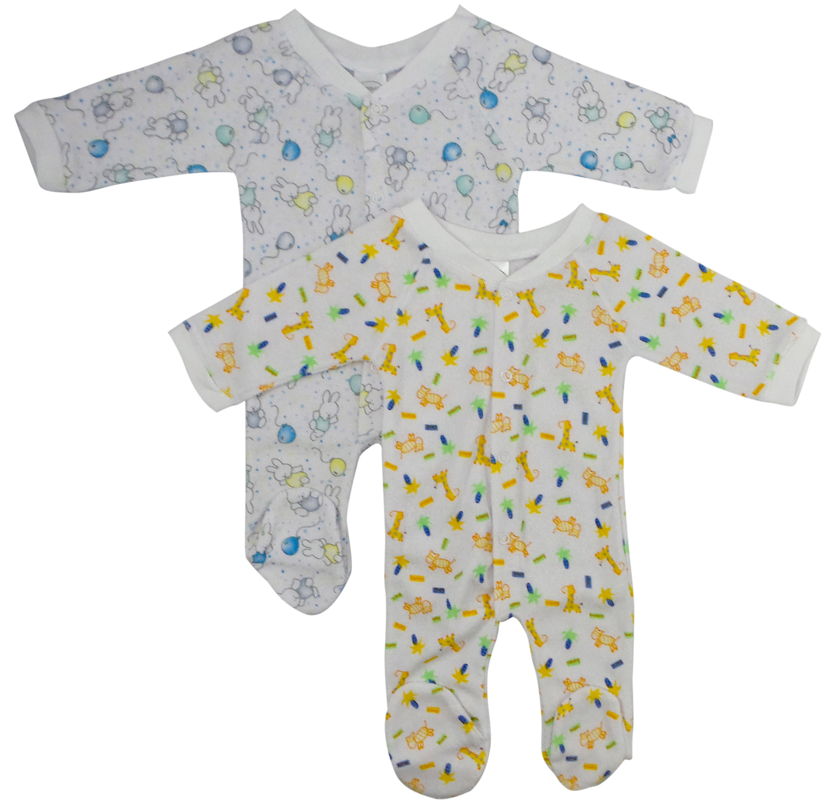 Two pairs of soft terry fabric baby long johns in assorted colors, perfect for keeping infants cozy at night.