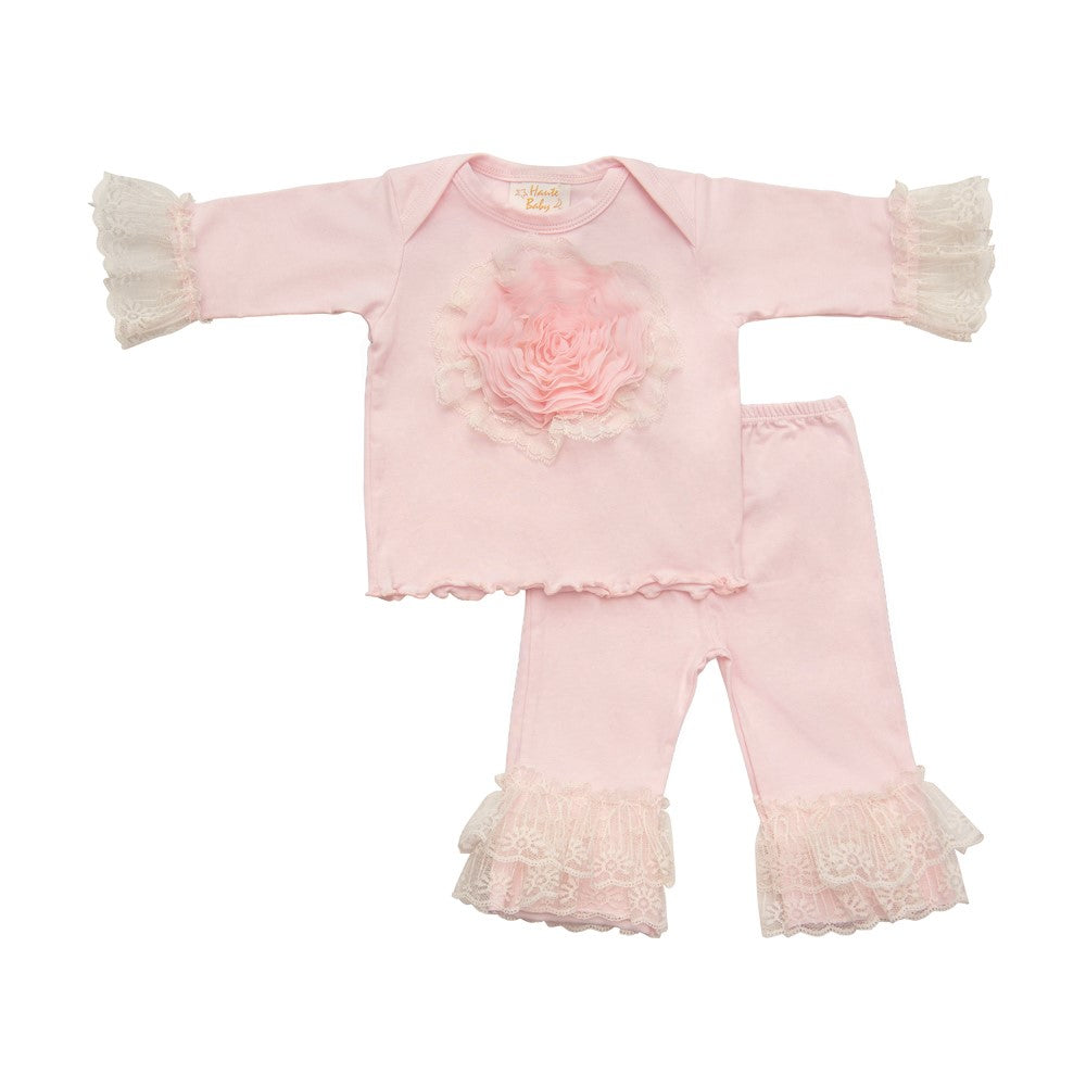 Pink Lullabye Legging Gift Set featuring leggings, blanket, cap, and plush toy in soft pink colors.