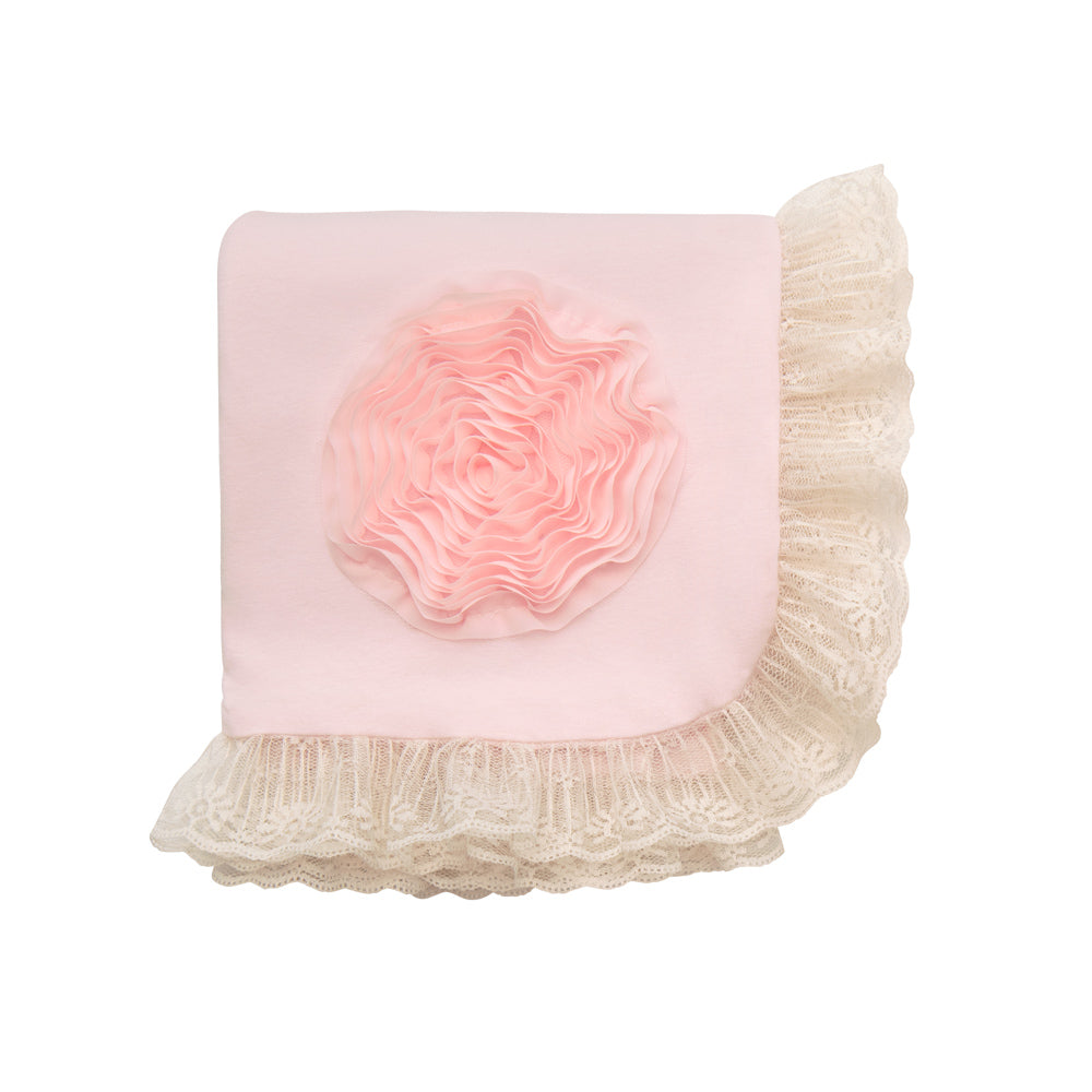 Soft pink receiving blanket for infants, perfect for swaddling and cozy moments.