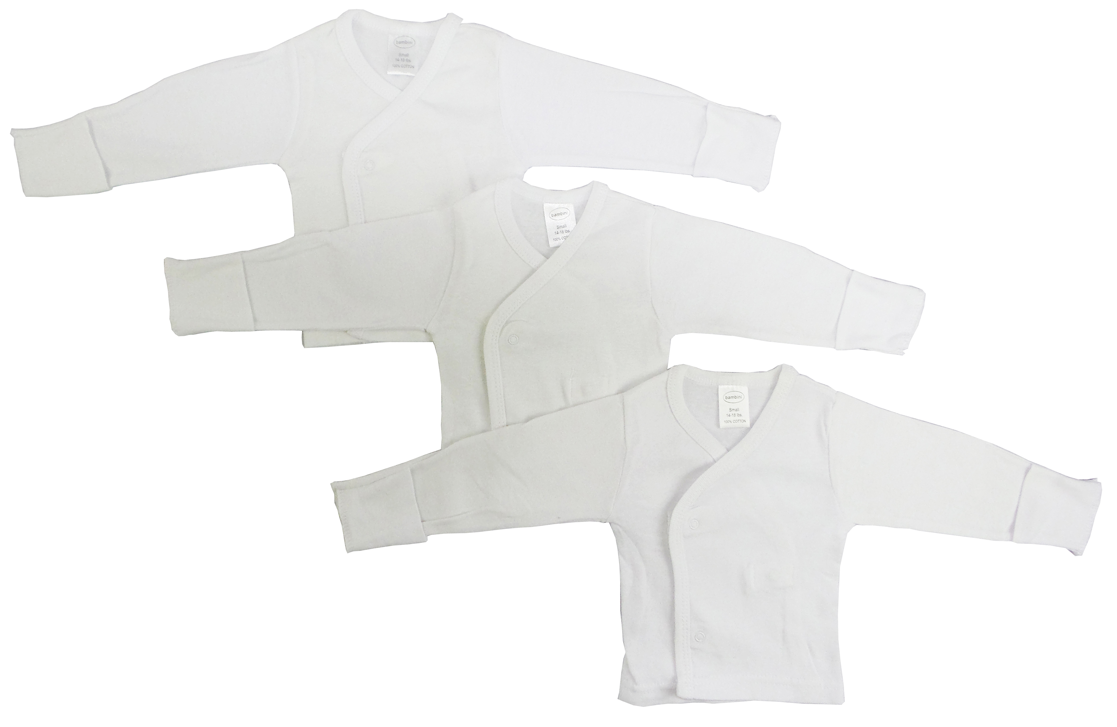 Preemie Long Sleeve Side Snap Shirt with Mitten, featuring soft cotton fabric and side snap buttons for easy dressing.