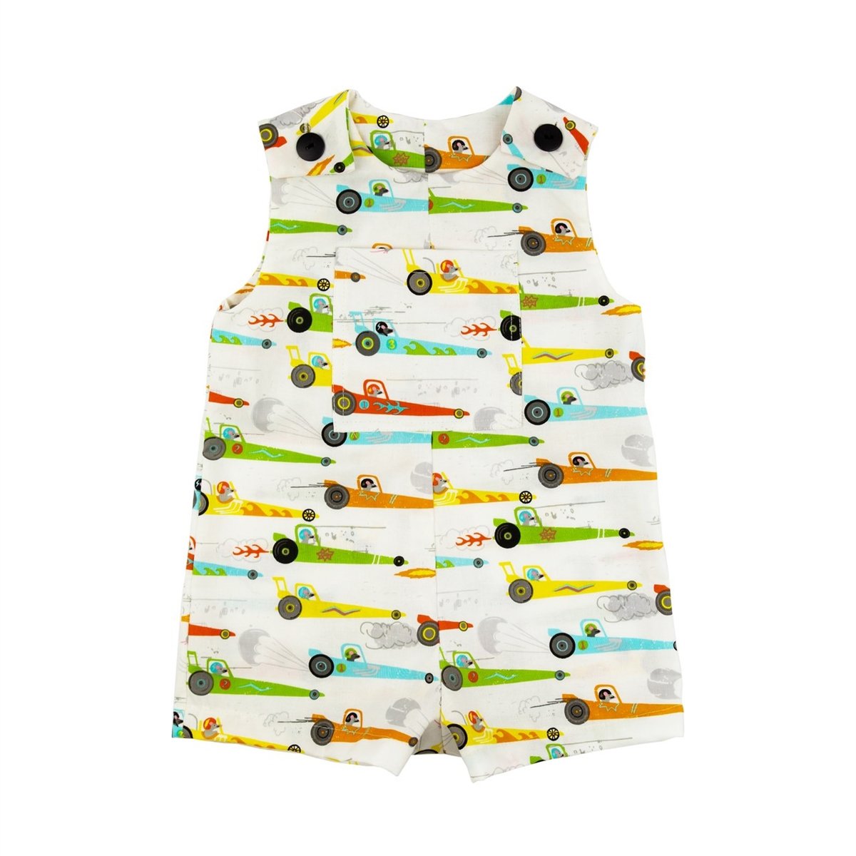 A stylish Ready Set Go Newborn Boy Shortall featuring soft fabric and easy snap closures, perfect for warm weather outings.