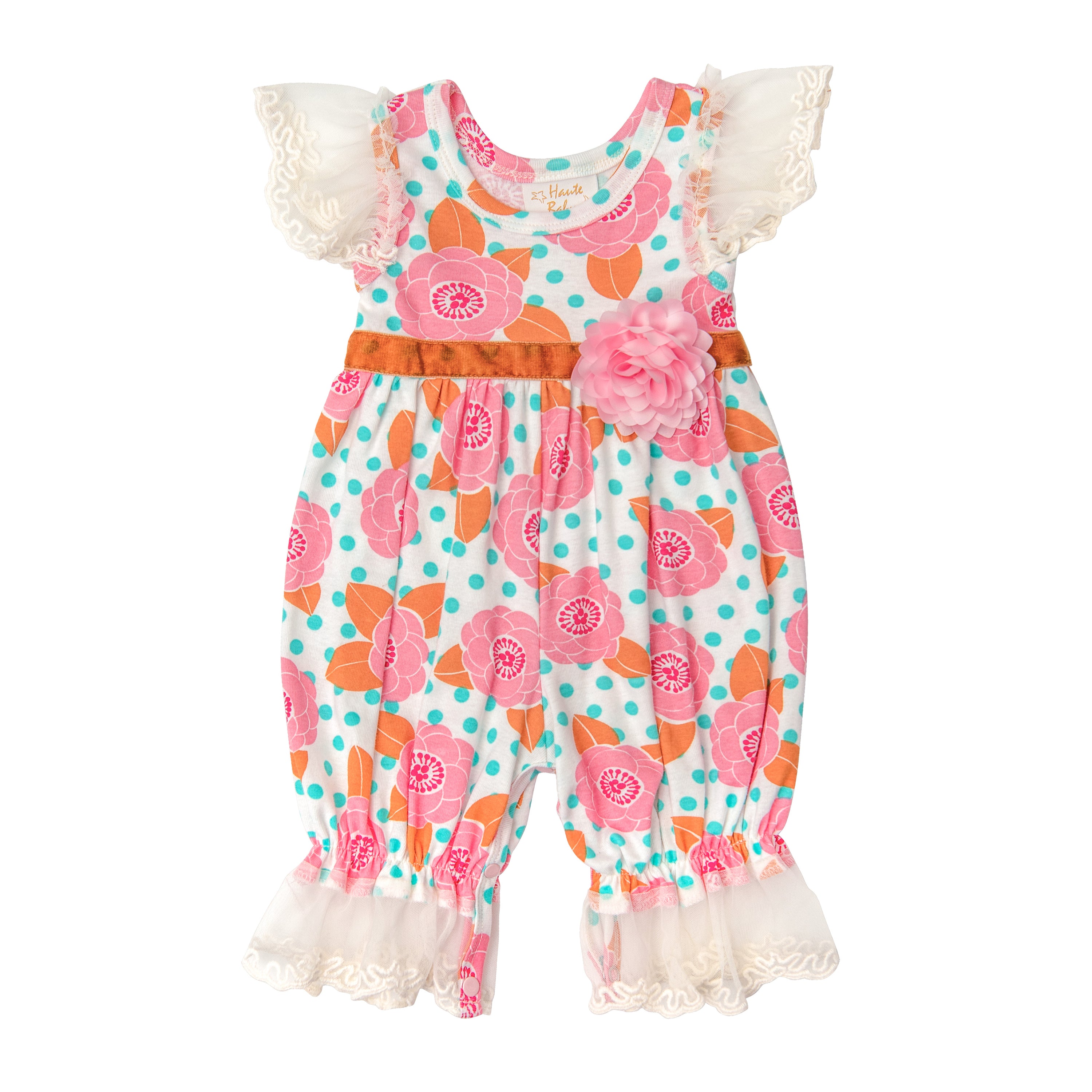 Cloe's Baby Romper featuring a vibrant floral bouquet design, perfect for spring outings.