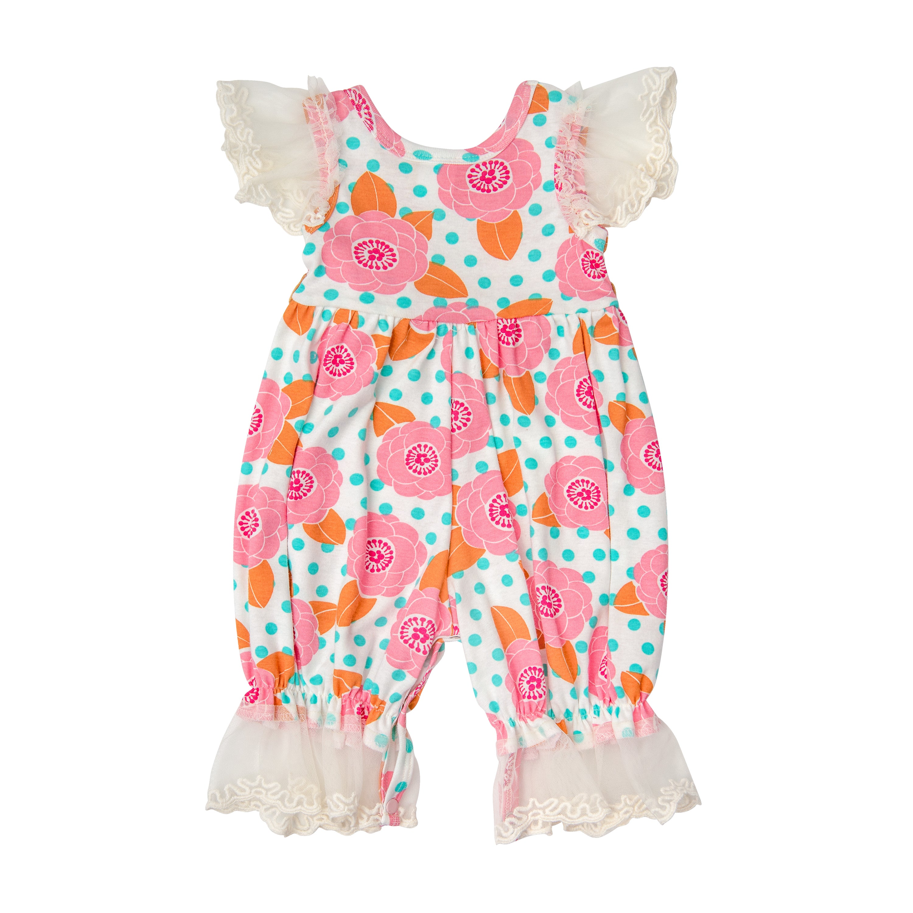 Cloe's Baby Romper featuring a vibrant floral bouquet design, perfect for spring outings.