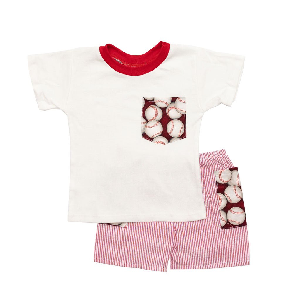 A vibrant Summer Playtime Baseball Short Set featuring a baseball-themed design, perfect for kids' summer activities.