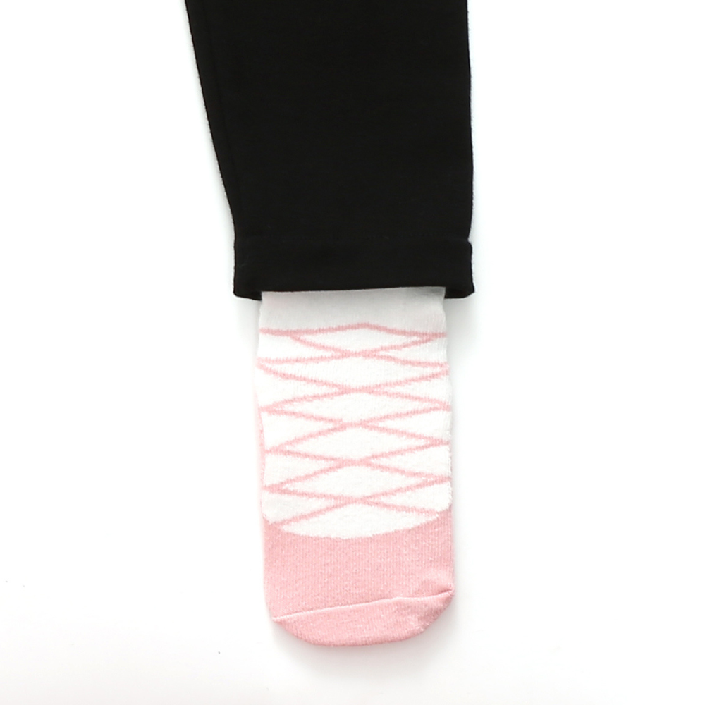 The Bellina Soft Stretch Leggings featuring attached ballet socks in pink and ivory with rubber grippers for traction.