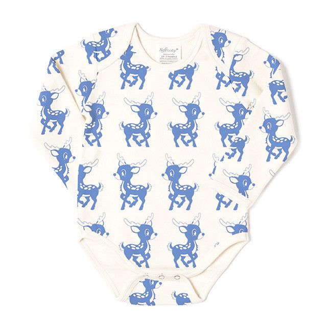 The Chillest Reindeer long sleeves onesie made from 100% organic cotton, featuring a playful reindeer design and soft fabric.