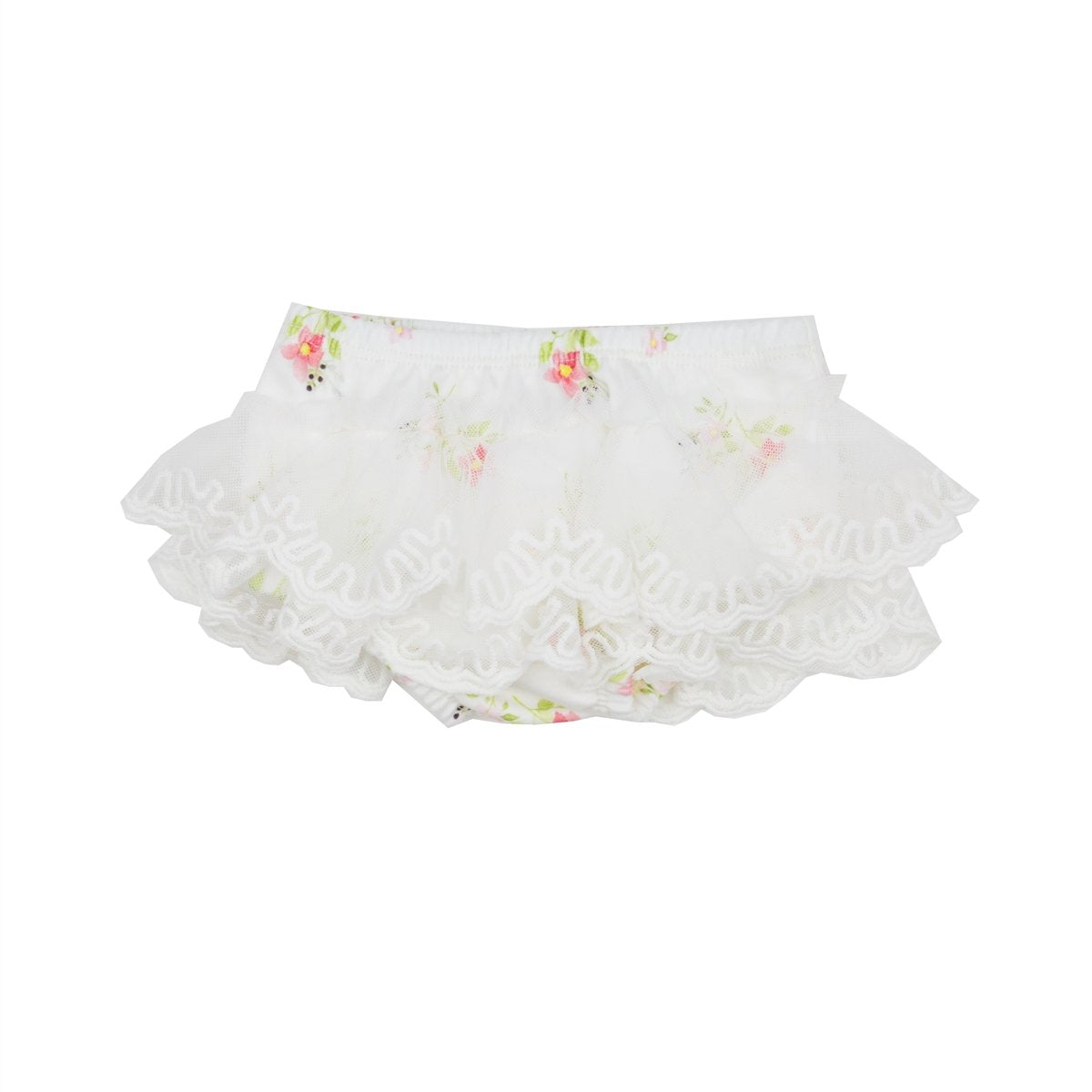 Tiny Petals Infant Girls Diaper Cover featuring a floral design, soft fabric, and elastic waistband for comfort.