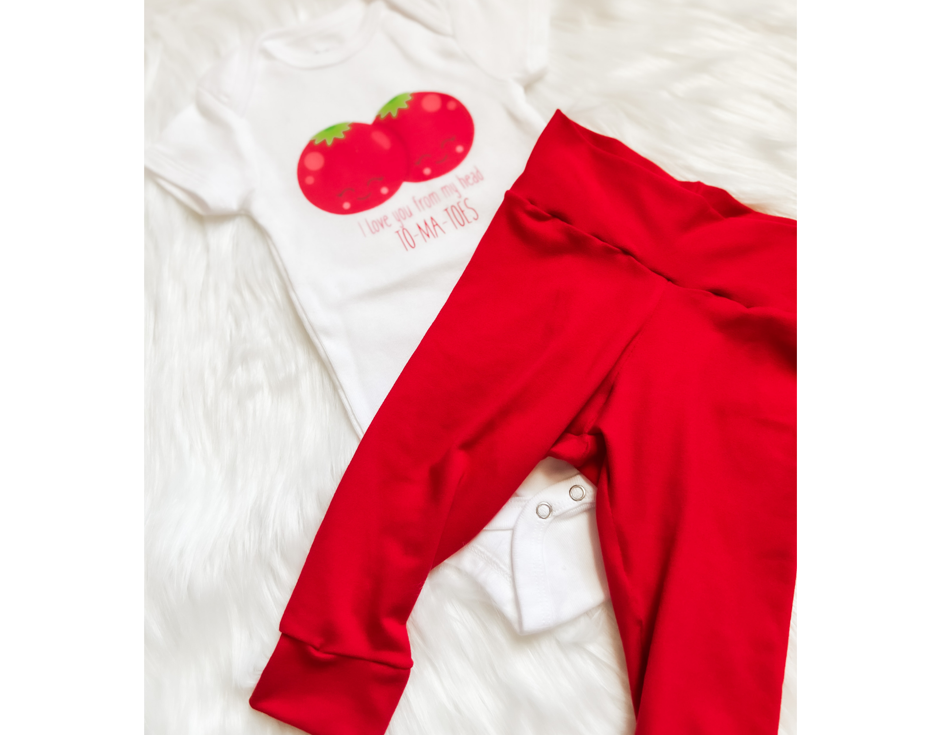 Adorable Tomato Baby Outfit featuring soft leggings and a cotton bodysuit, perfect for infants.