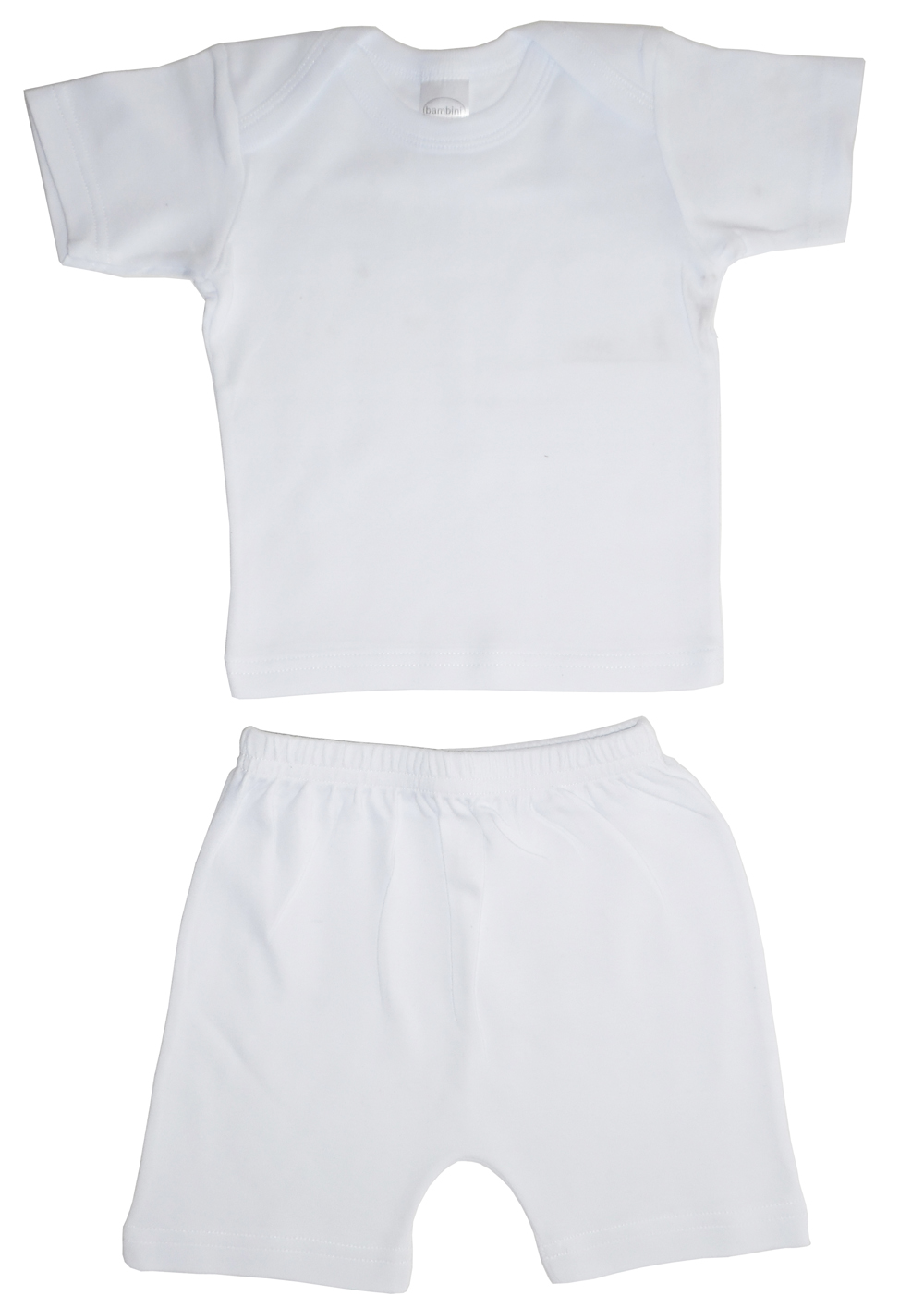 Bambini White 2-Piece Short Sleeve Short Set featuring a lap T-shirt and matching shorts, perfect for warm weather outdoor activities.