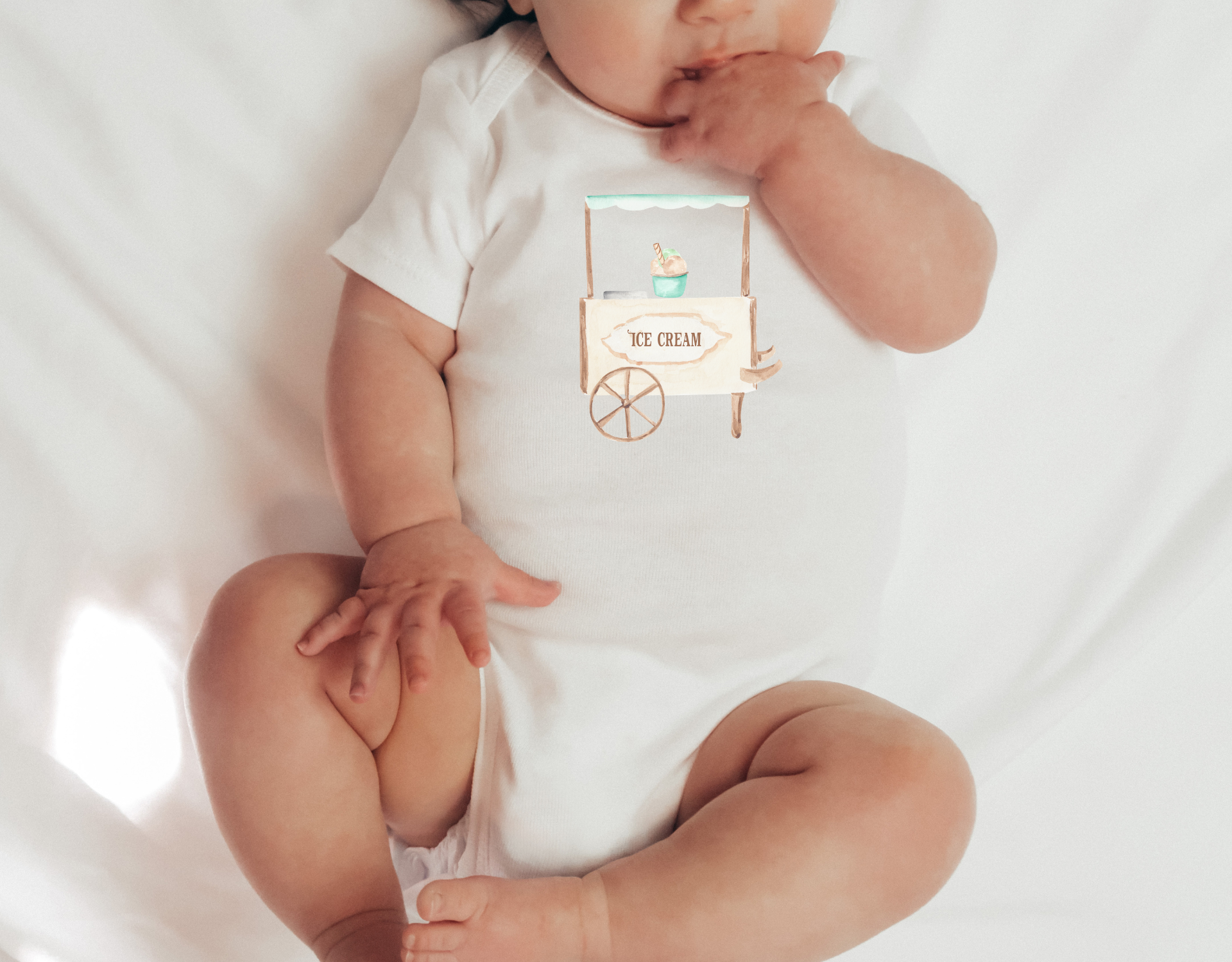 Vintage Ice Cream Bodysuit for newborns, featuring a cute ice cream design on a soft cotton onesie.