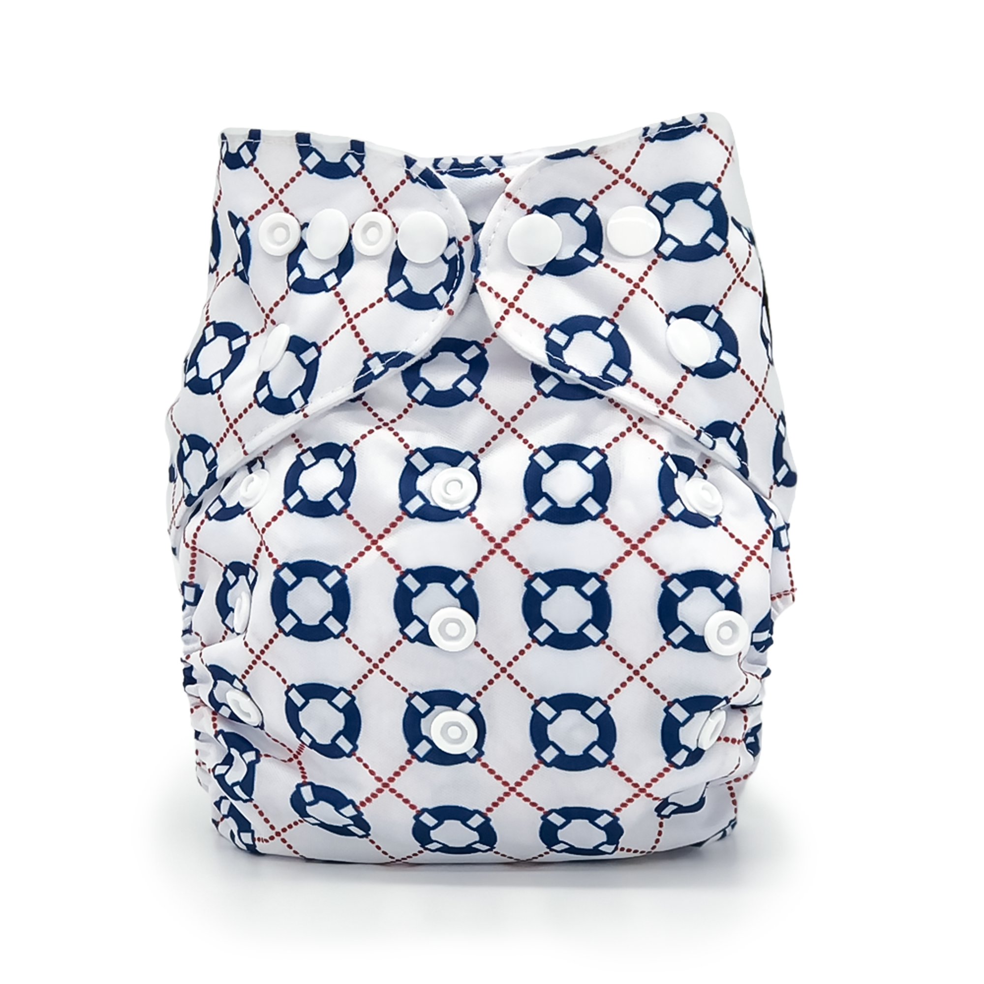 Afloat cloth diaper featuring a quirky beach bum design with a microfiber insert, showcasing its waterproof and breathable outer layer.