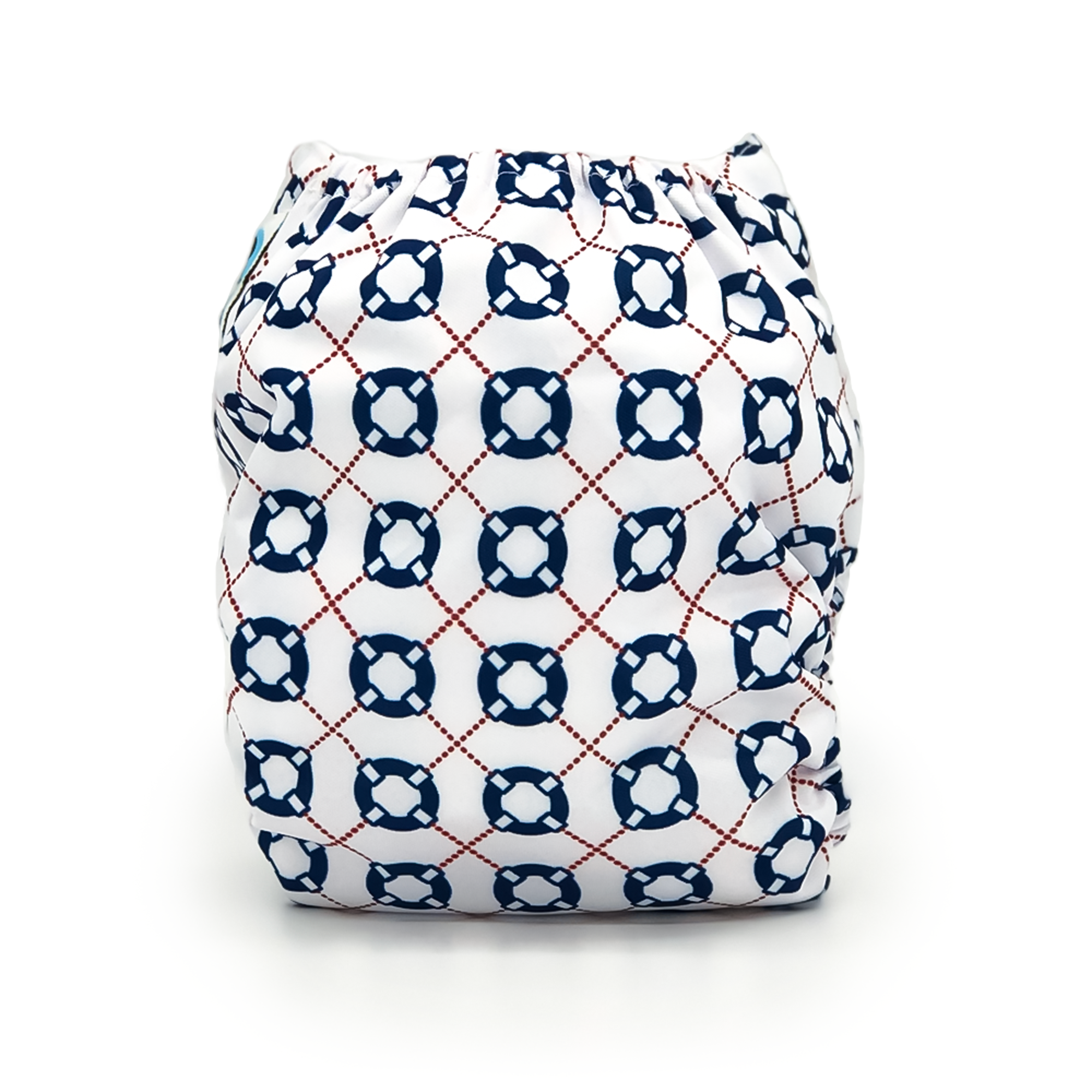 Afloat cloth diaper featuring a quirky beach bum design with a microfiber insert, showcasing its waterproof and breathable outer layer.