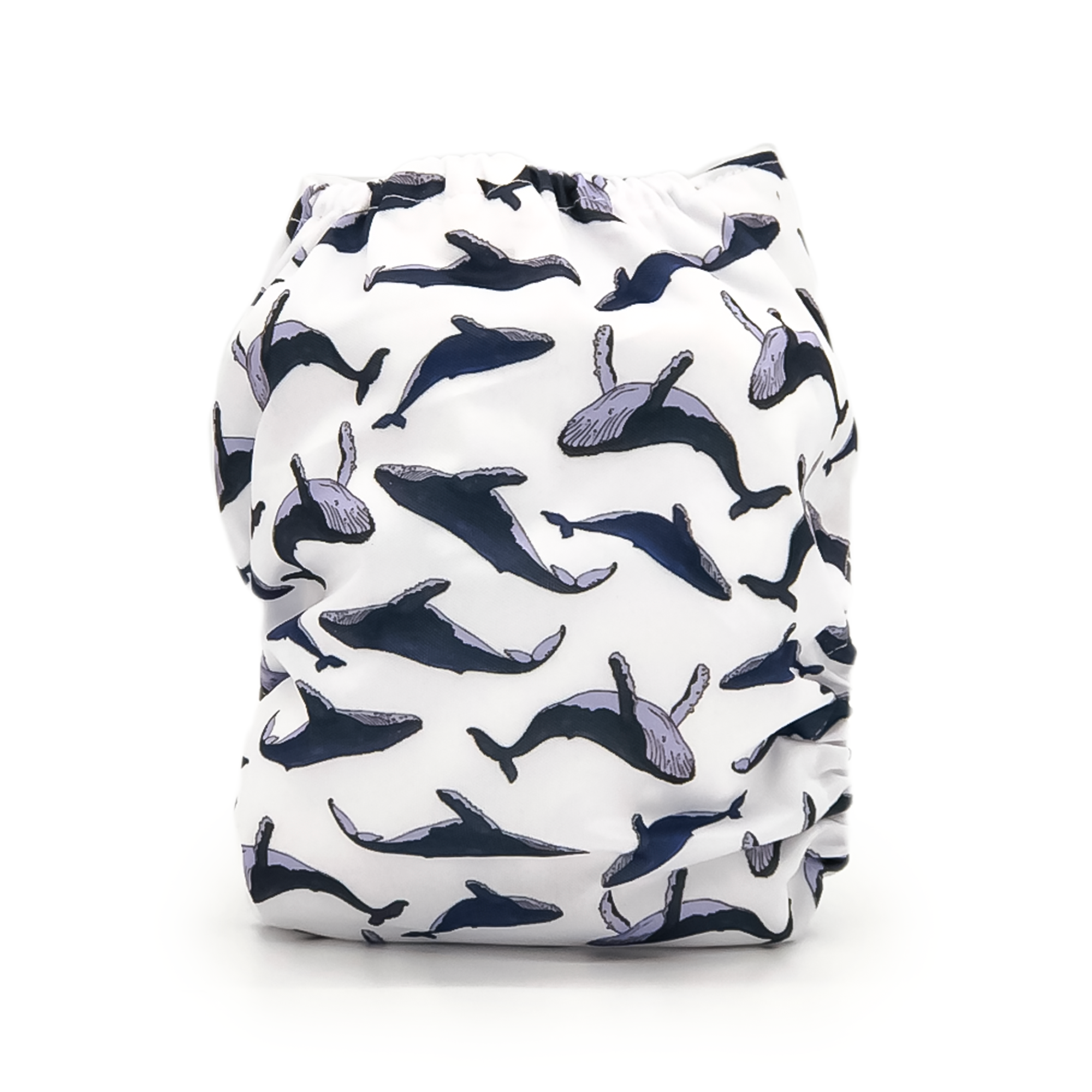 Balaena Cloth Diaper featuring a white and blue whale pattern, showcasing its artistic design and microfiber insert.