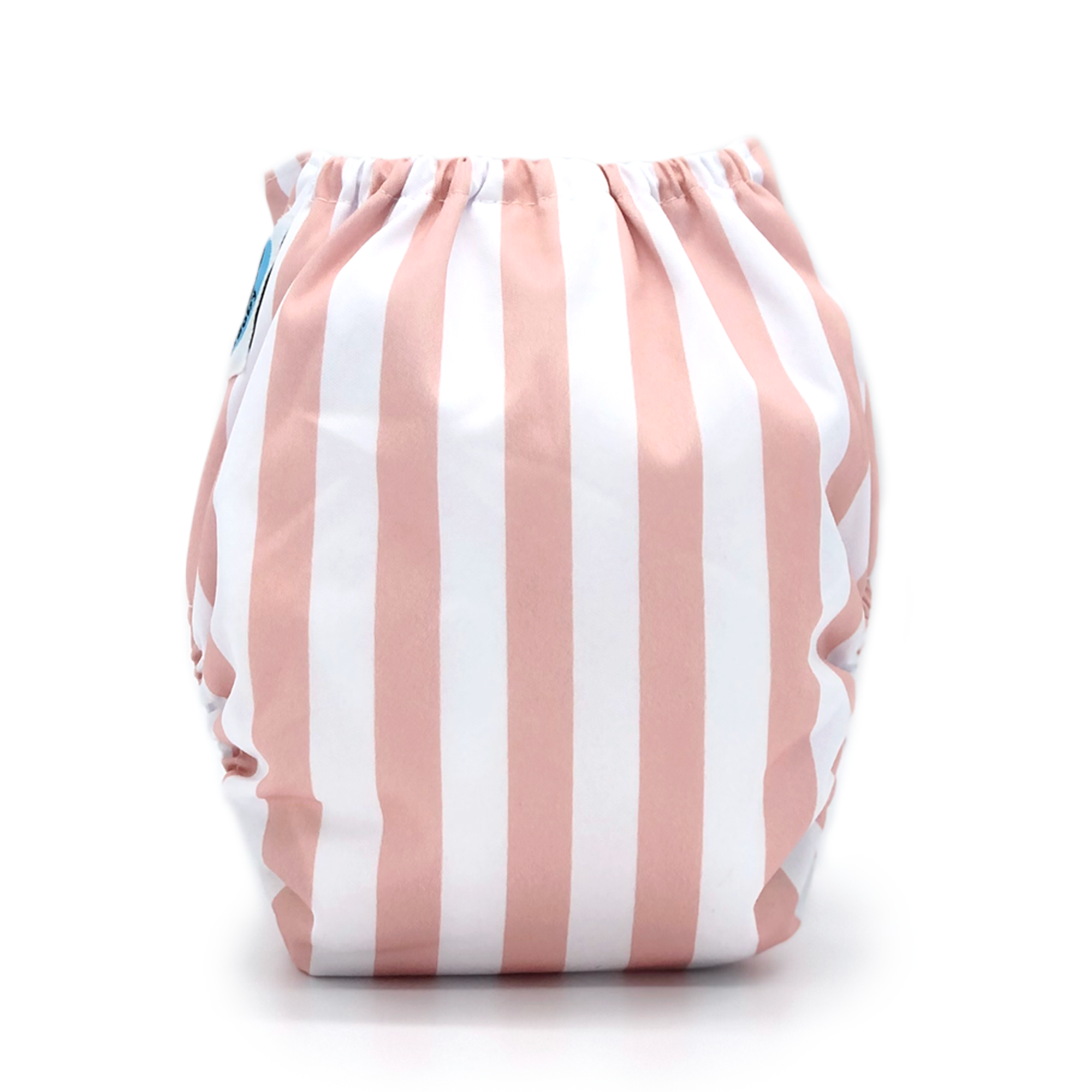 Calathea cloth diaper featuring a unique striped pattern in coral and peach tones, with a microfiber insert visible inside the pocket.