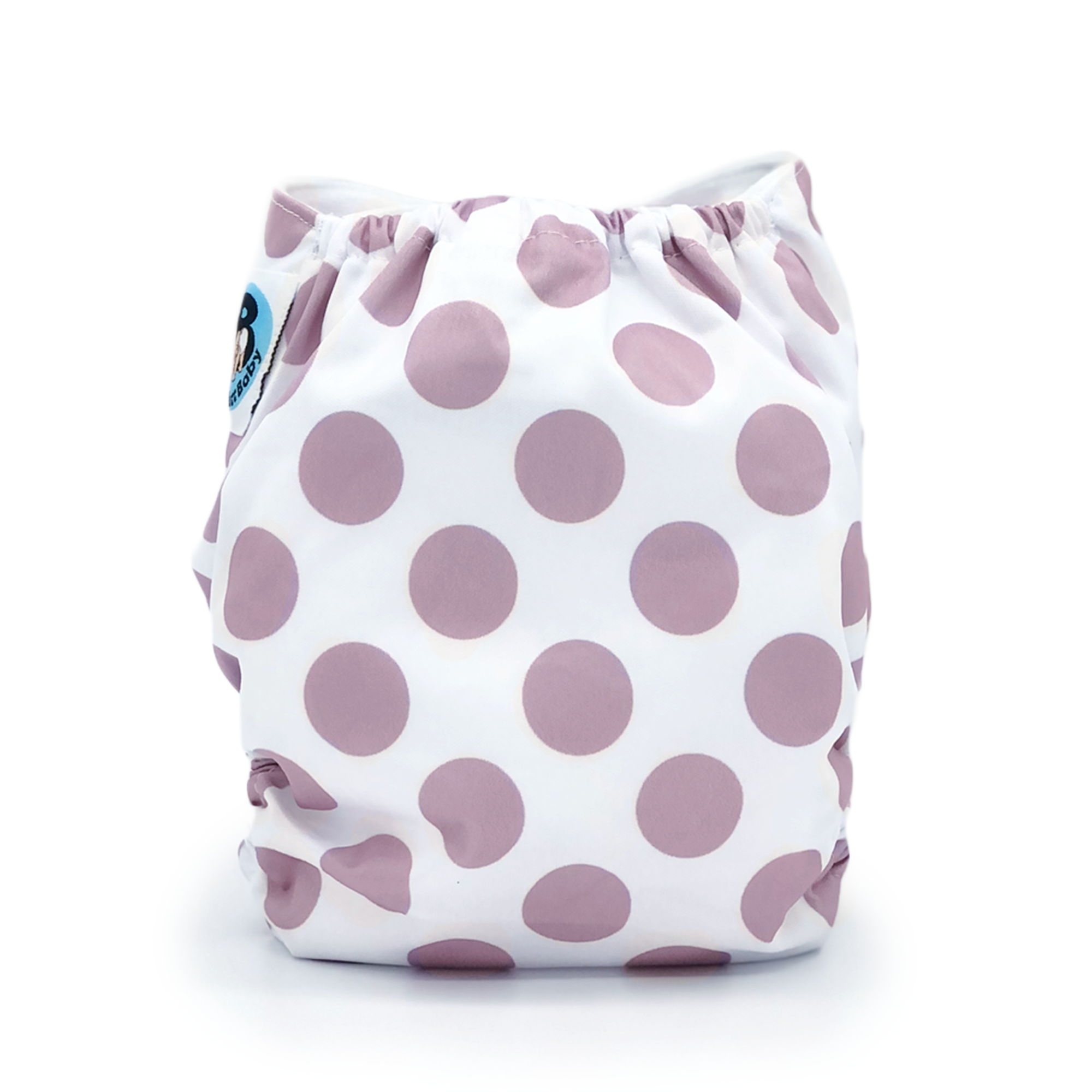 Dahlia Cloth Diaper featuring soft pale purple hue with bold polka dots, includes microfiber insert, designed for comfort and style.