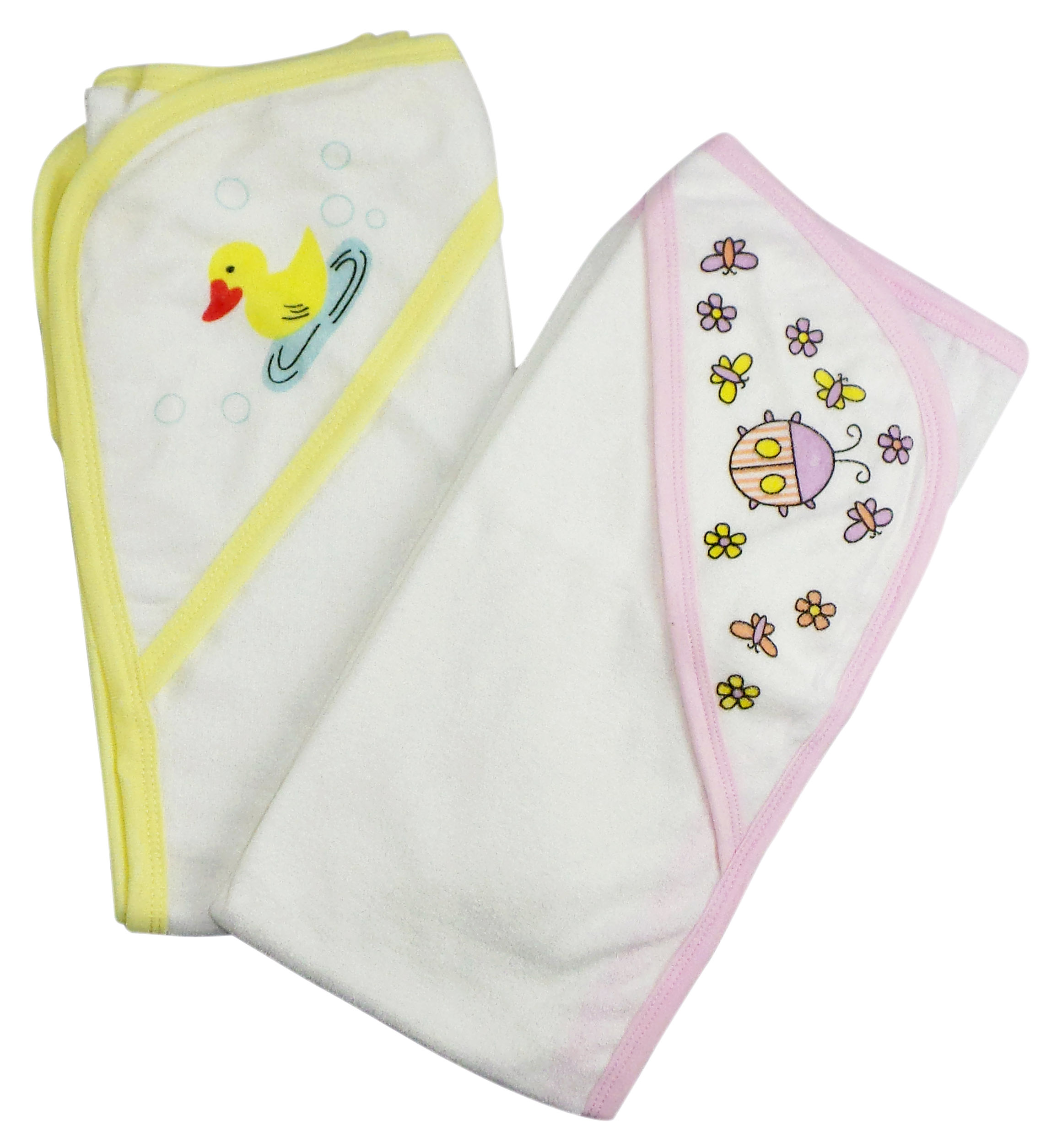 Bambini Girls' Pink and Yellow Hooded Infant Bath Towels, soft cotton blend, featuring a cute hood for warmth and comfort.