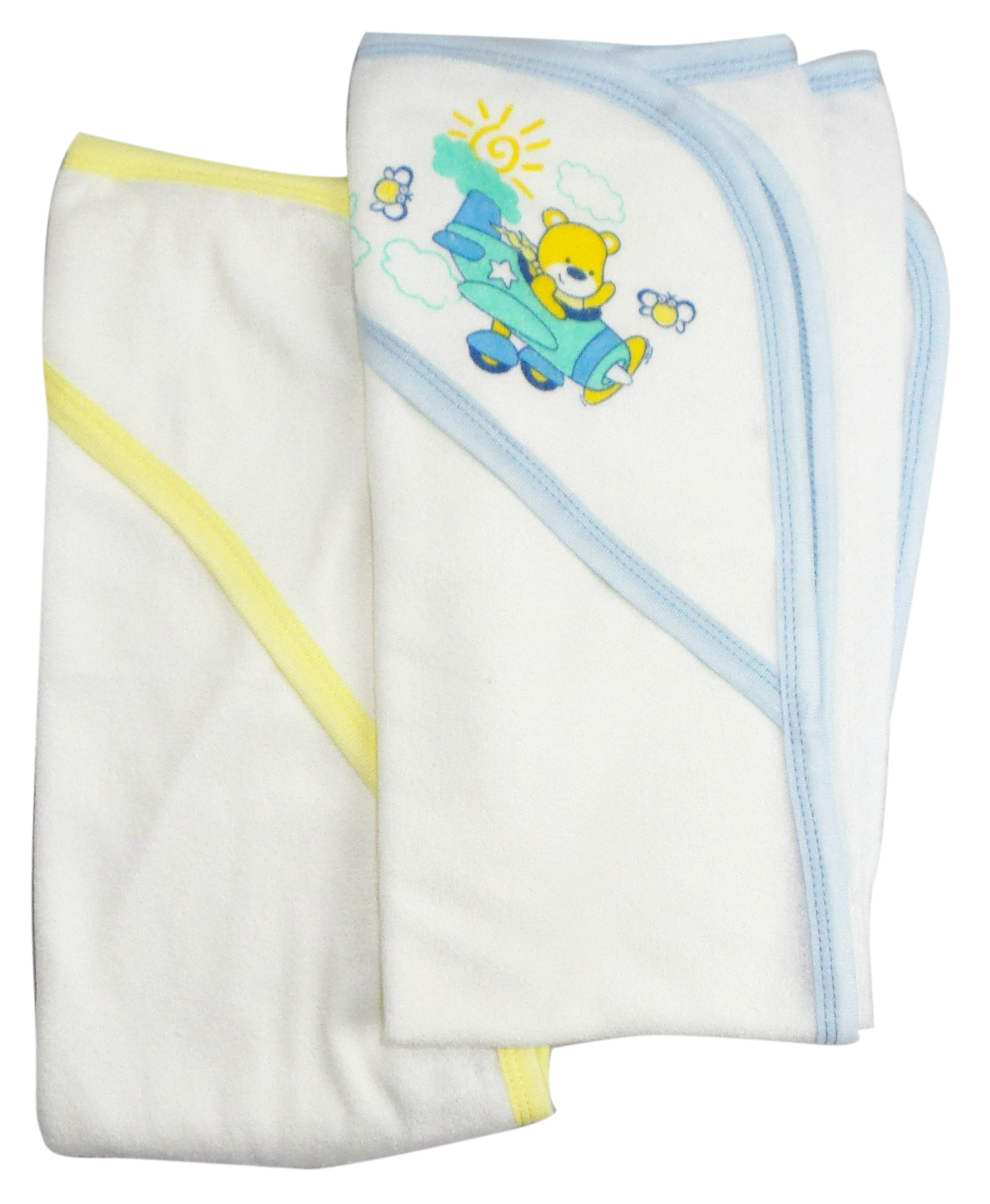 Bambini White and Yellow Hooded Infant Bath Towels, soft cotton blend, perfect for keeping babies warm after bath time.