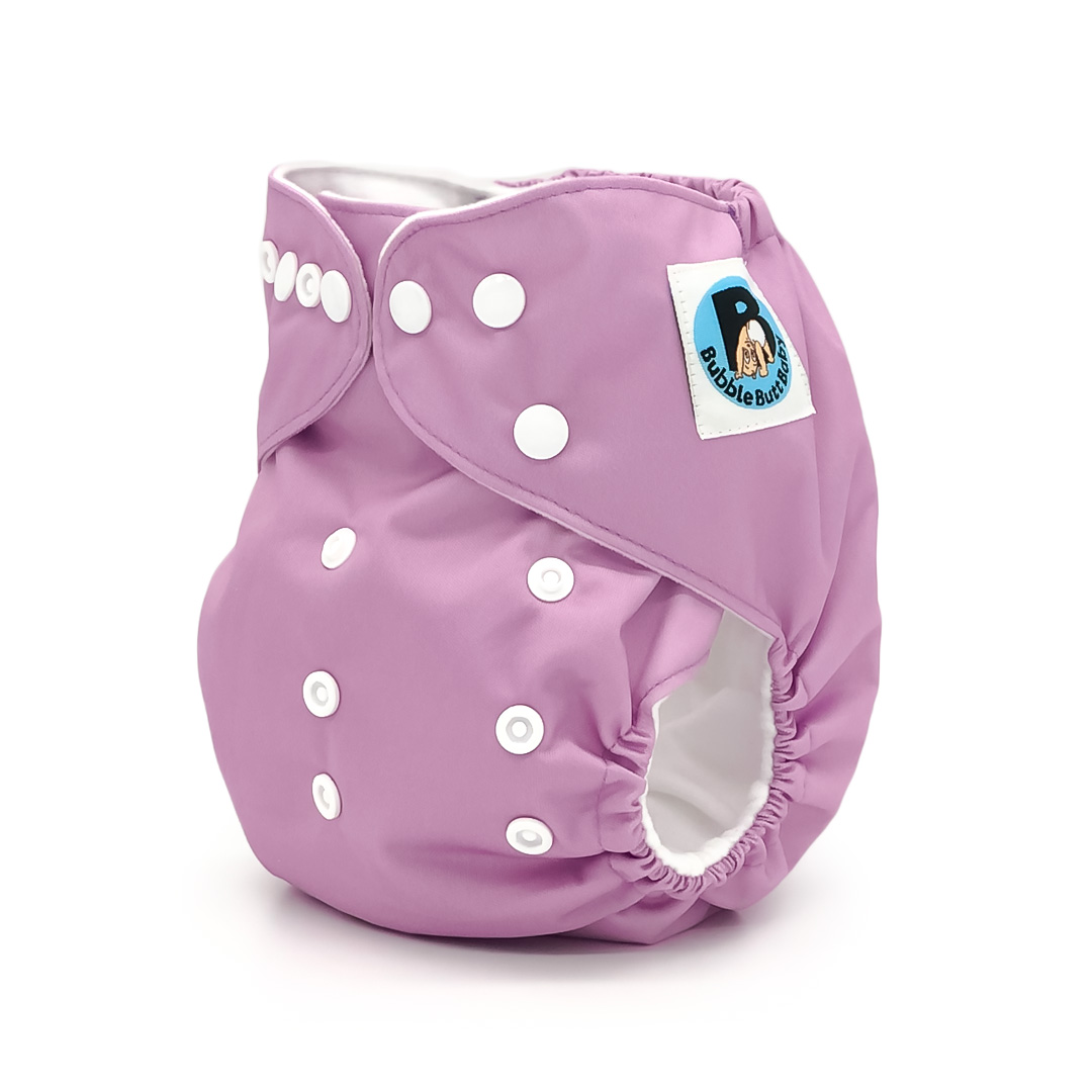 Lavender Cloth Diaper in pale purple hue with microfiber insert, showcasing waterproof outer layer and soft microsuede inner layer.