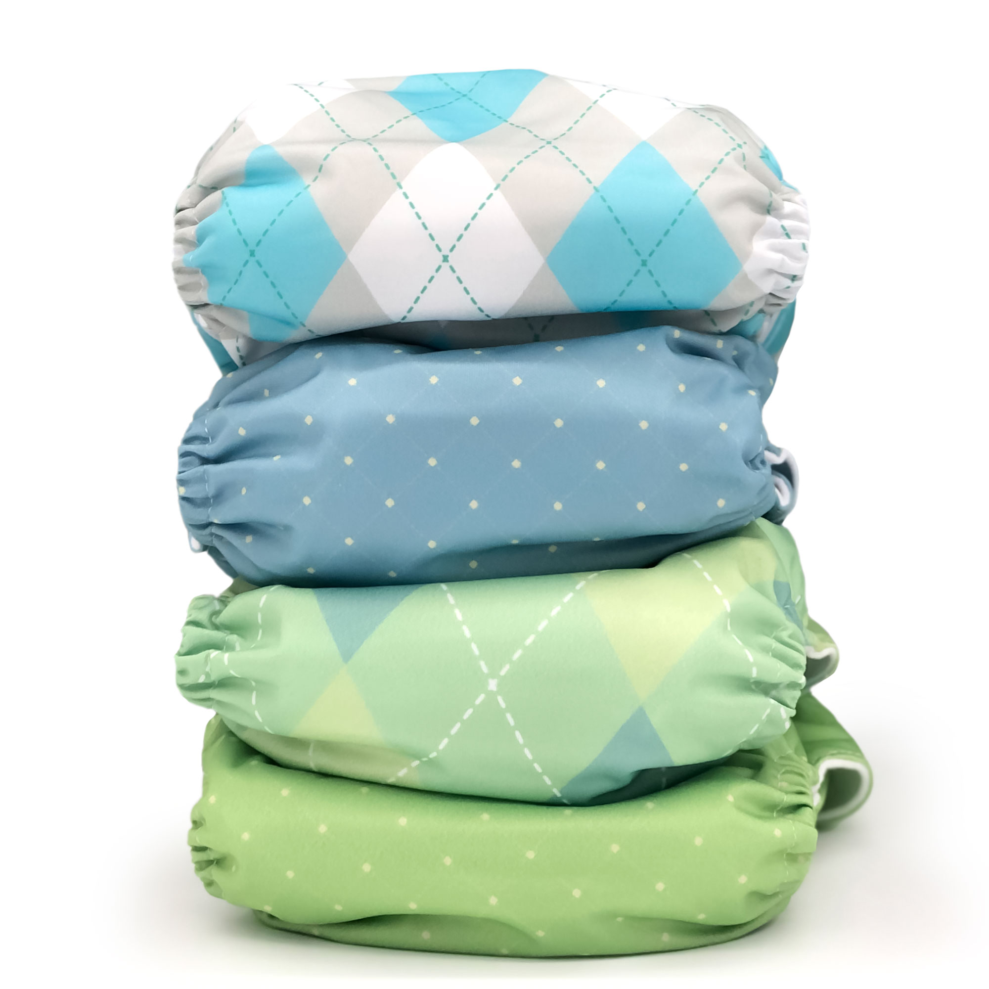 Regent Street Cloth Diaper Collection featuring four stylish pocket diapers in Wellington, Harper, Fairway, and Oxford prints with microfiber inserts.