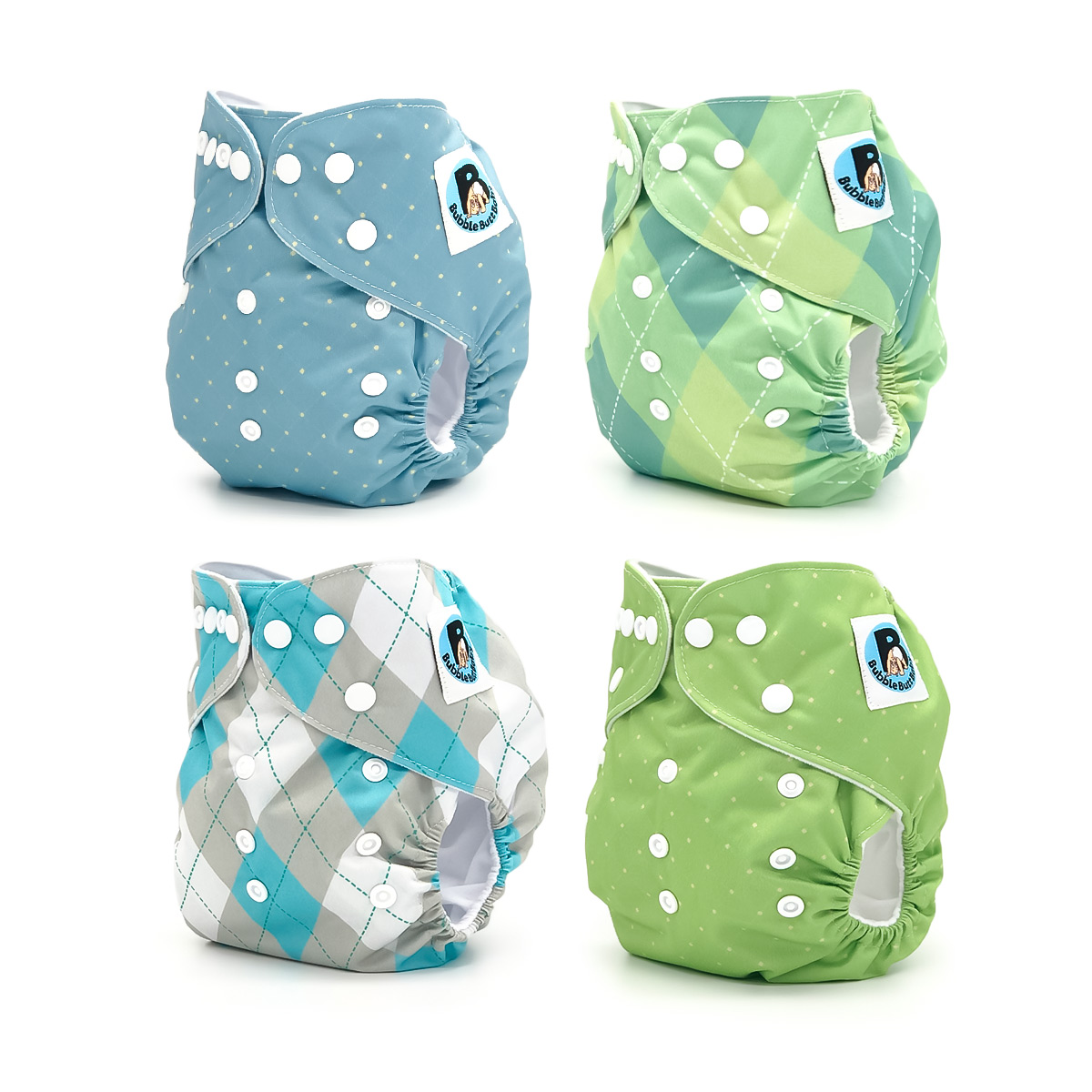 Regent Street Cloth Diaper Collection featuring four stylish pocket diapers in Wellington, Harper, Fairway, and Oxford prints with microfiber inserts.