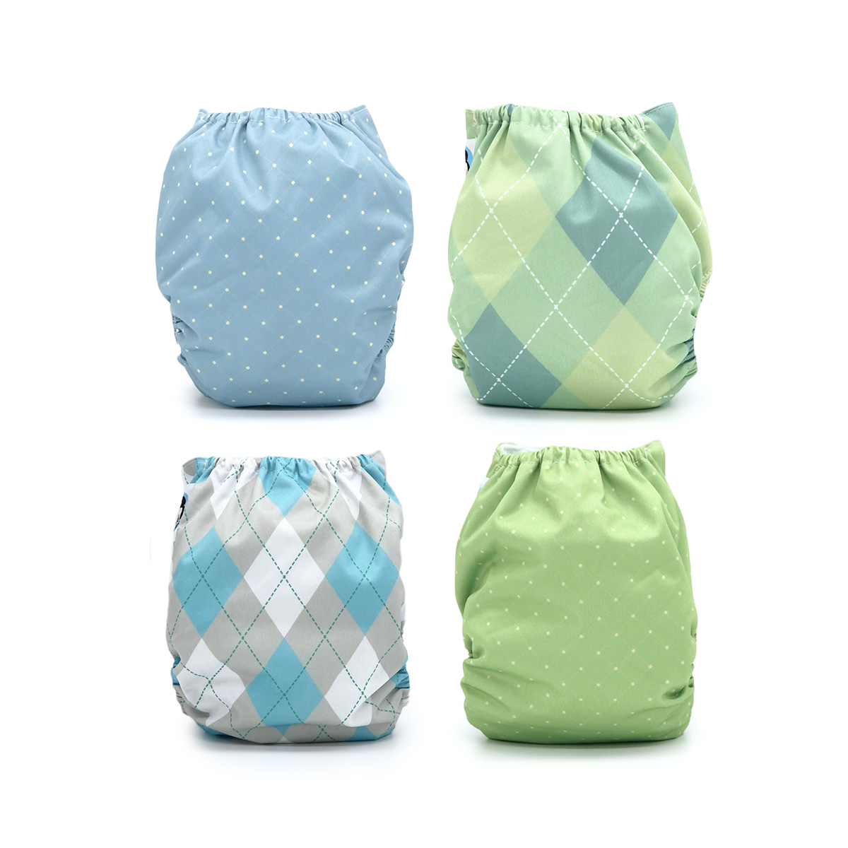 Regent Street Cloth Diaper Collection featuring four stylish pocket diapers in Wellington, Harper, Fairway, and Oxford prints with microfiber inserts.