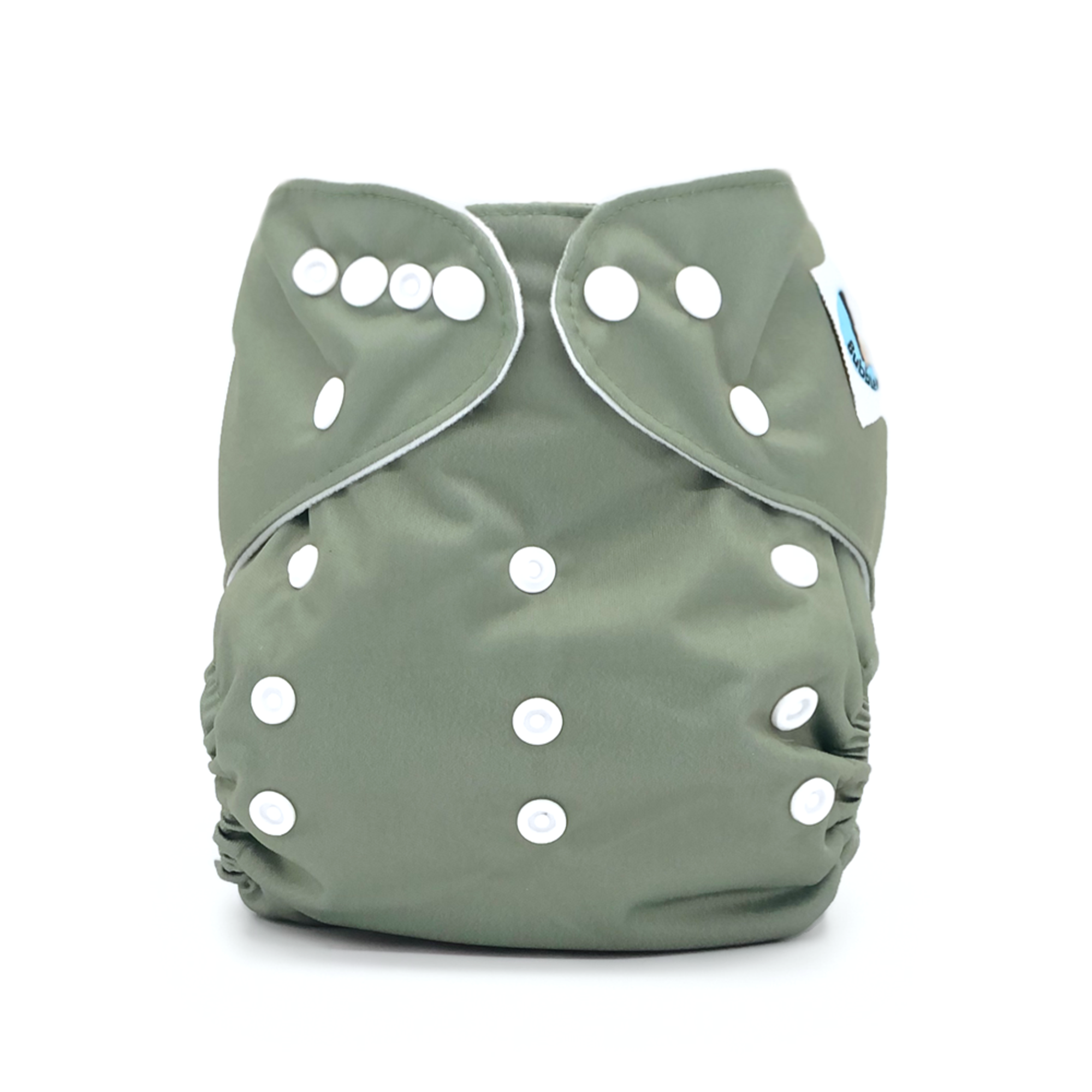 Sage Cloth Diaper in celadon and sage green, featuring adjustable snaps and a microfiber insert, perfect for eco-friendly parenting.