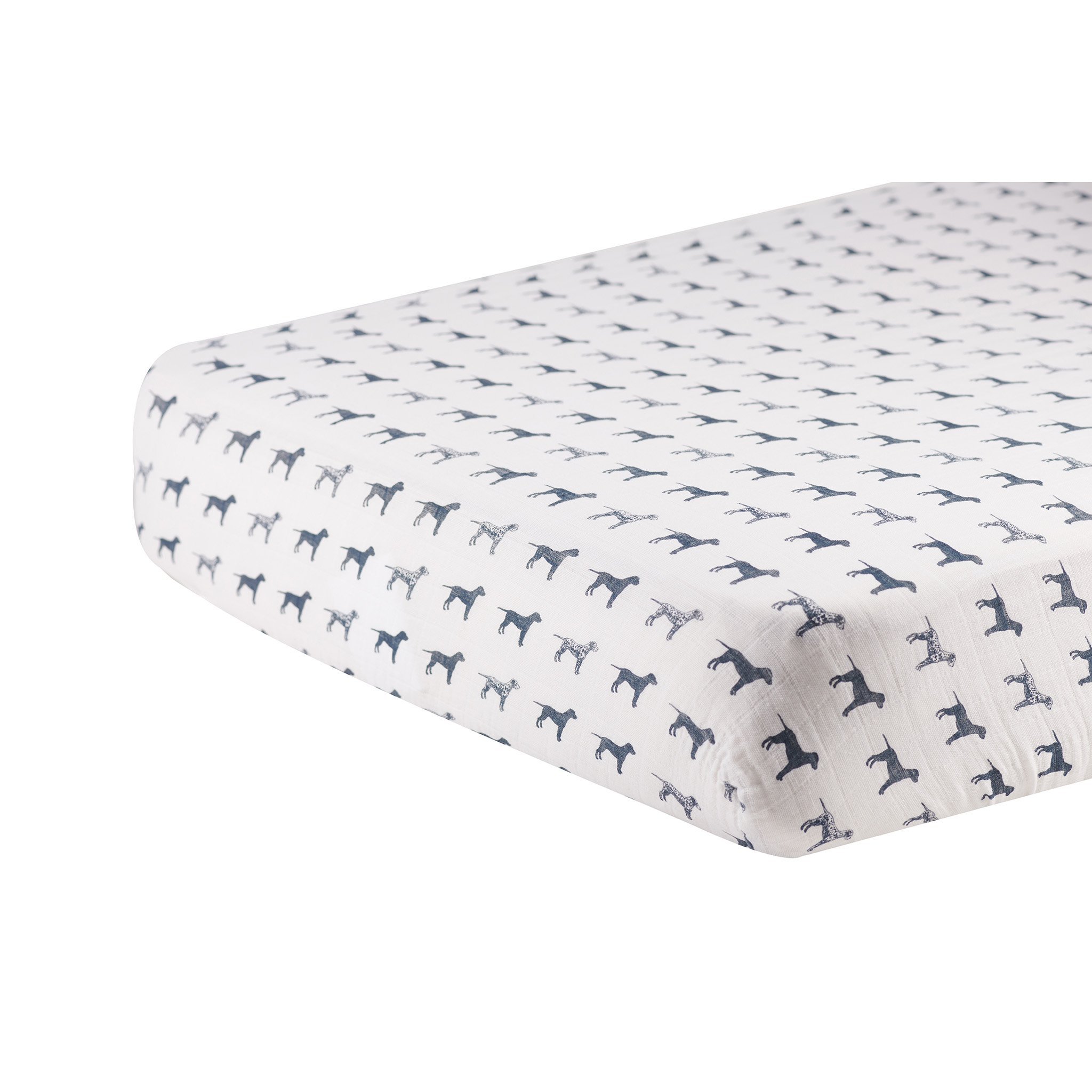 Dalmatian Cotton Muslin Crib Sheet featuring a playful dalmatian print, made from soft and breathable 100% natural cotton muslin, designed for standard crib mattresses.