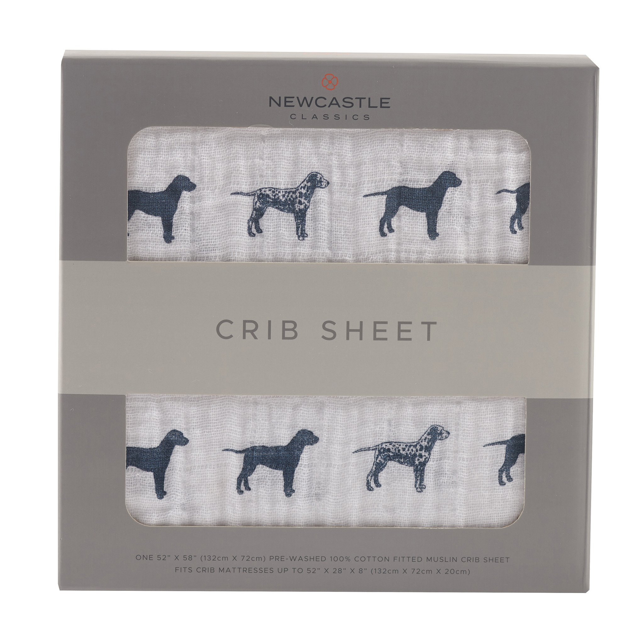 Dalmatian Cotton Muslin Crib Sheet featuring a playful dalmatian print, made from soft and breathable 100% natural cotton muslin, designed for standard crib mattresses.