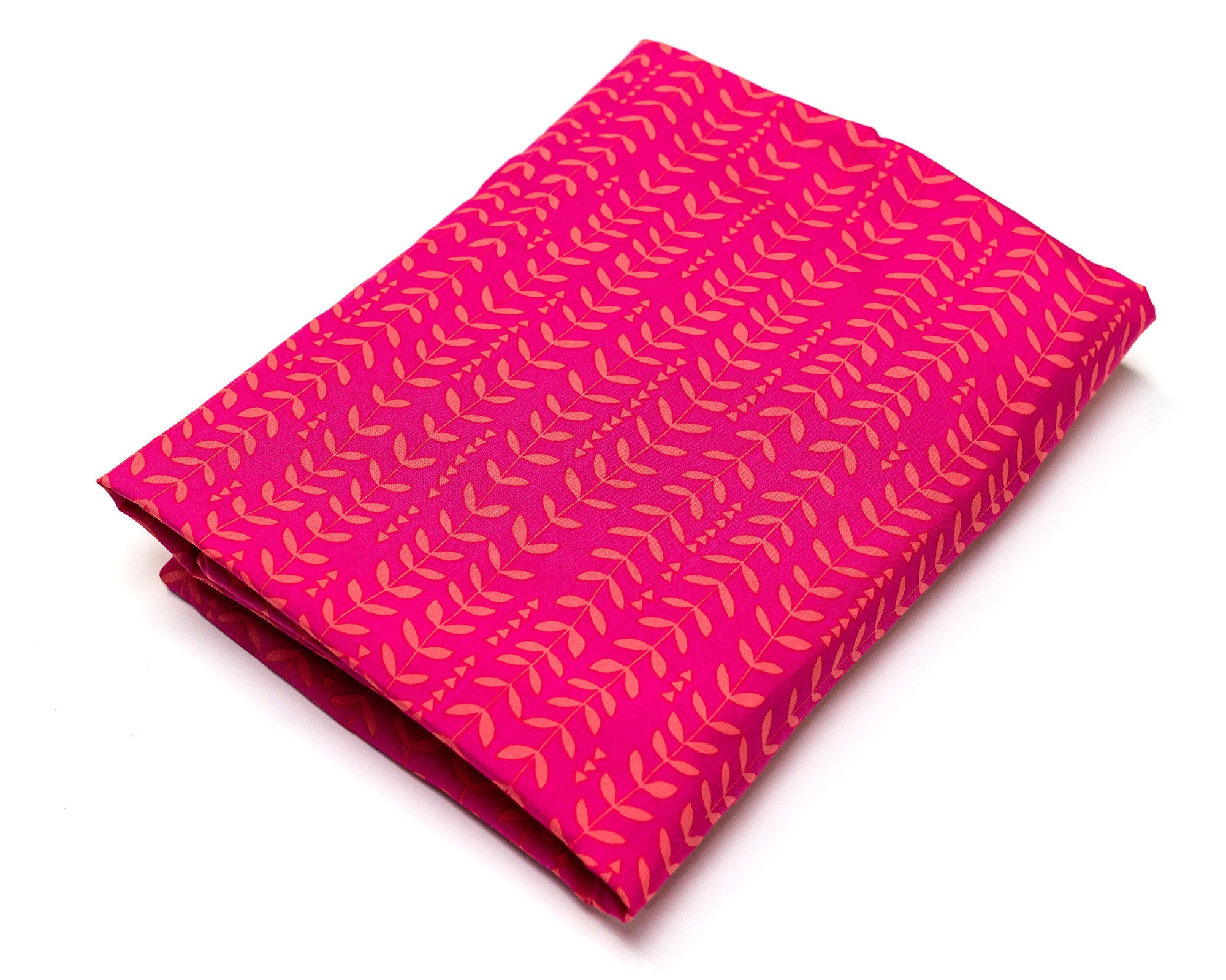 Dreamy Ferns Deluxe Crib Bedding Set featuring marigold ferns on a fuchsia background, including crib skirt, fitted sheet, baby blanket, and lovey.