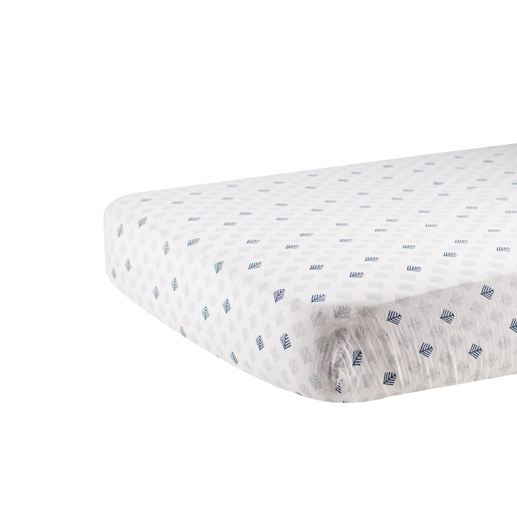 Glacier Branch Cotton Muslin Crib Sheet in soft natural cotton, designed for standard crib mattresses, featuring a breathable and cozy texture.