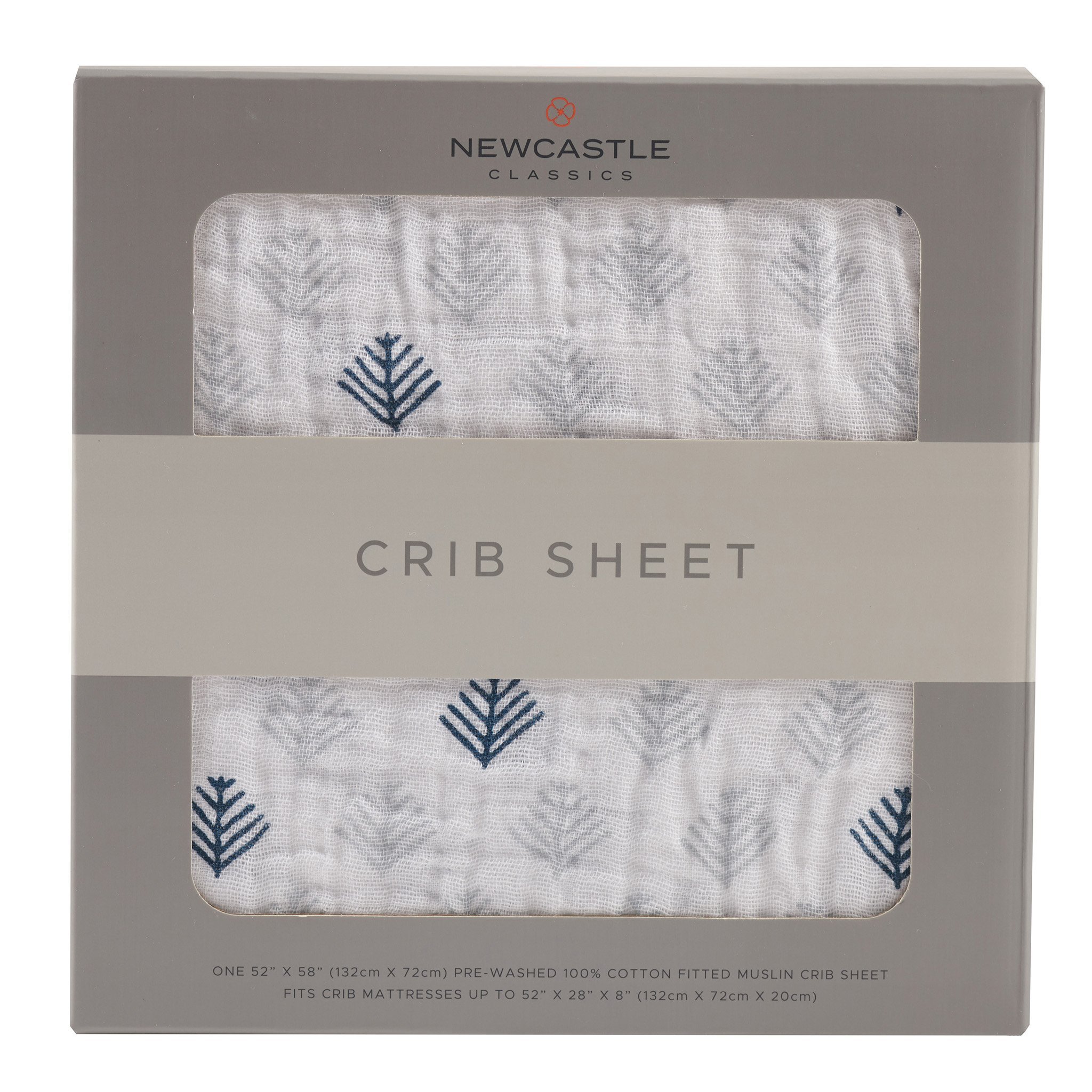 Glacier Branch Cotton Muslin Crib Sheet in soft natural cotton, designed for standard crib mattresses, featuring a breathable and cozy texture.