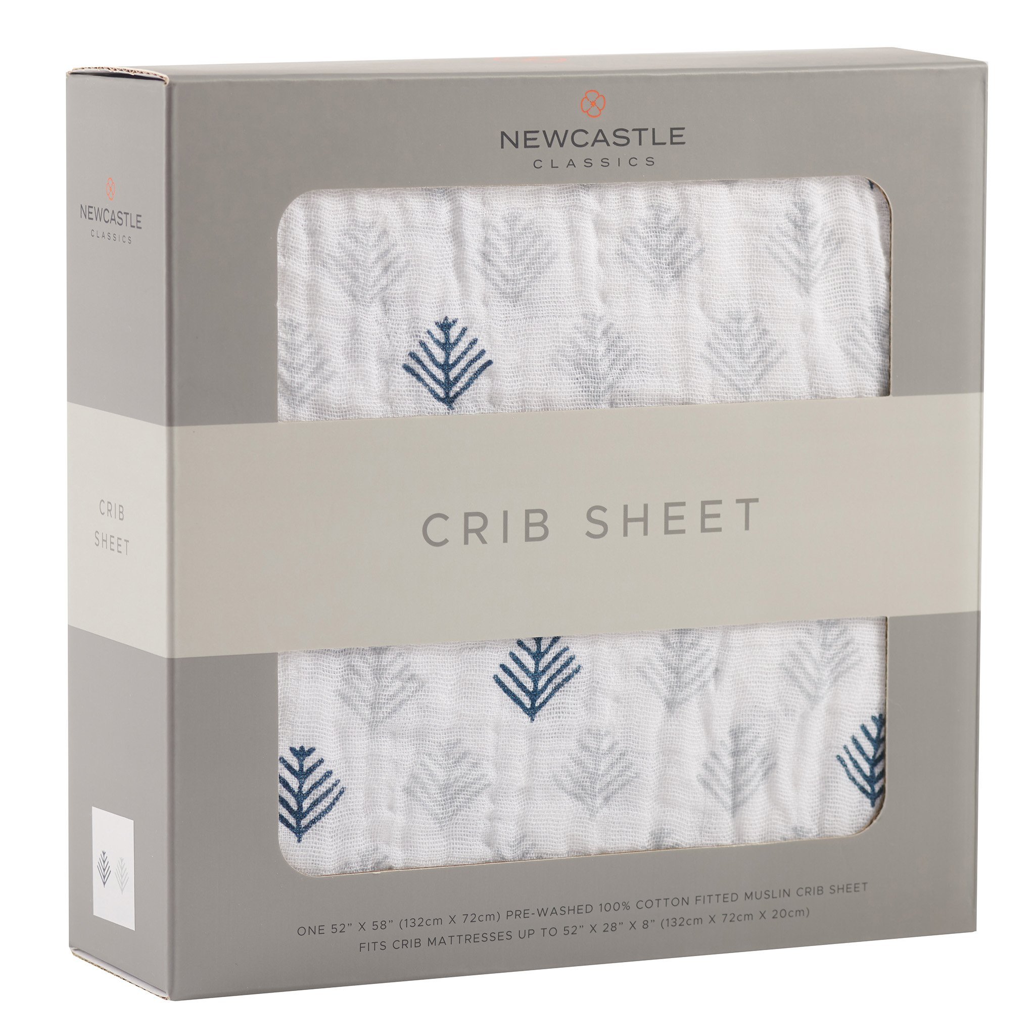 Glacier Branch Cotton Muslin Crib Sheet in soft natural cotton, designed for standard crib mattresses, featuring a breathable and cozy texture.