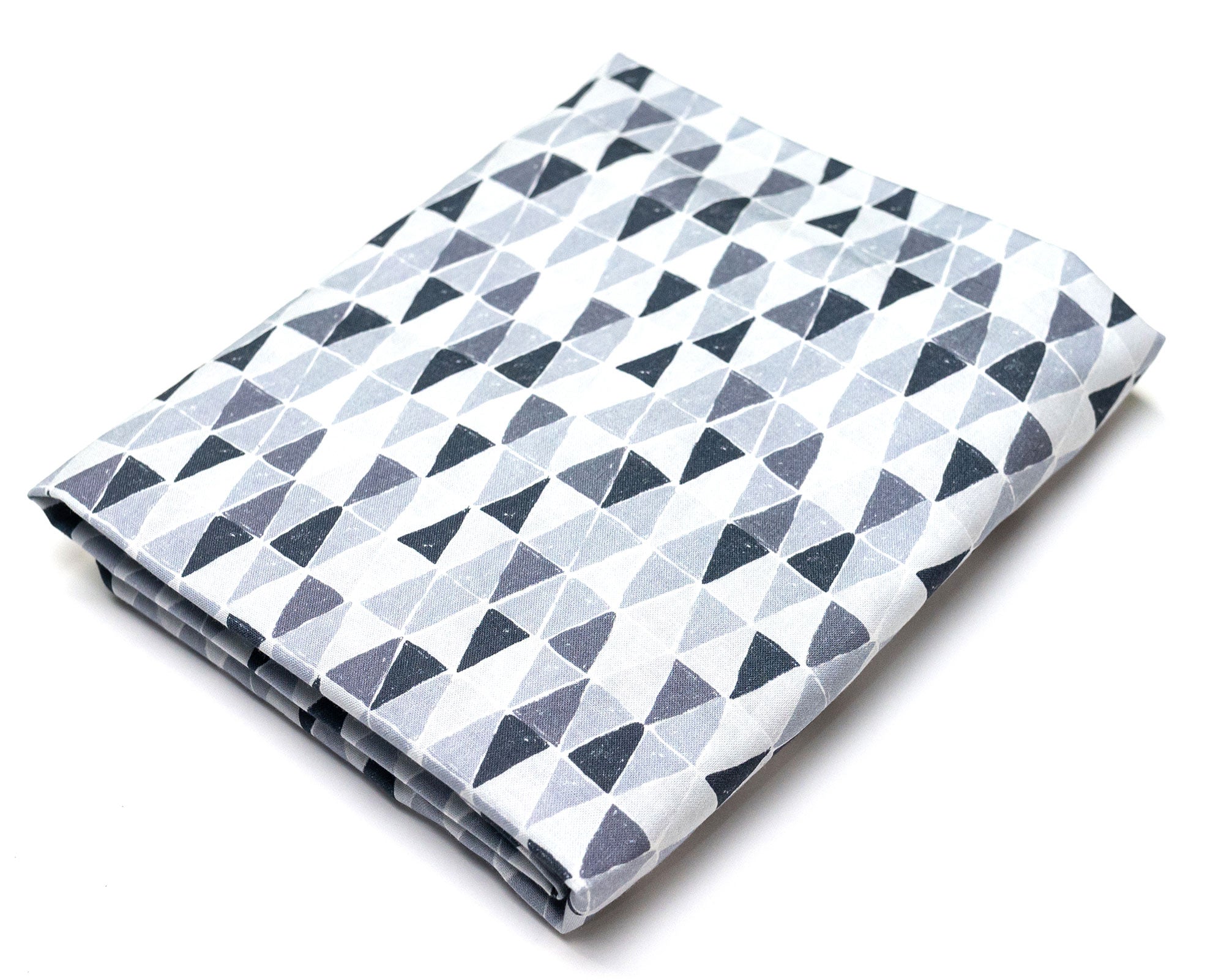 Gray Banners Marching Deluxe Crib Bedding Set featuring modern gray triangle patterns and soft cotton materials.