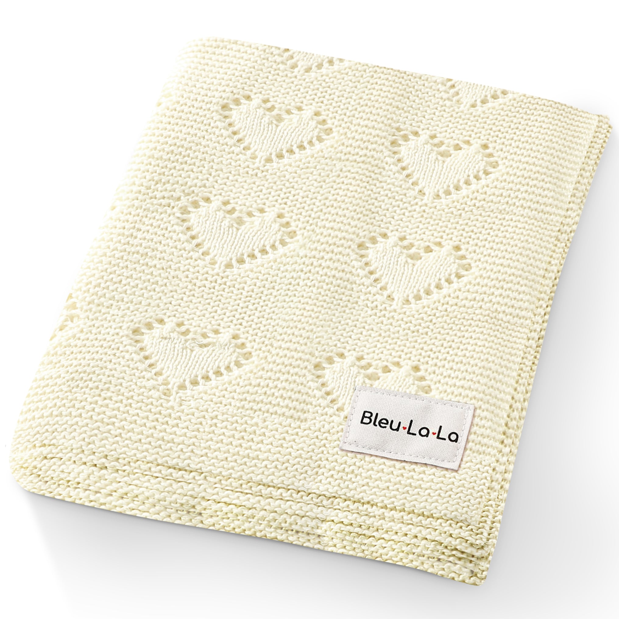 Heart Knit Baby Blanket made from 100% soft natural cotton, featuring a timeless heart theme design in gender-neutral colors, perfect for newborns.