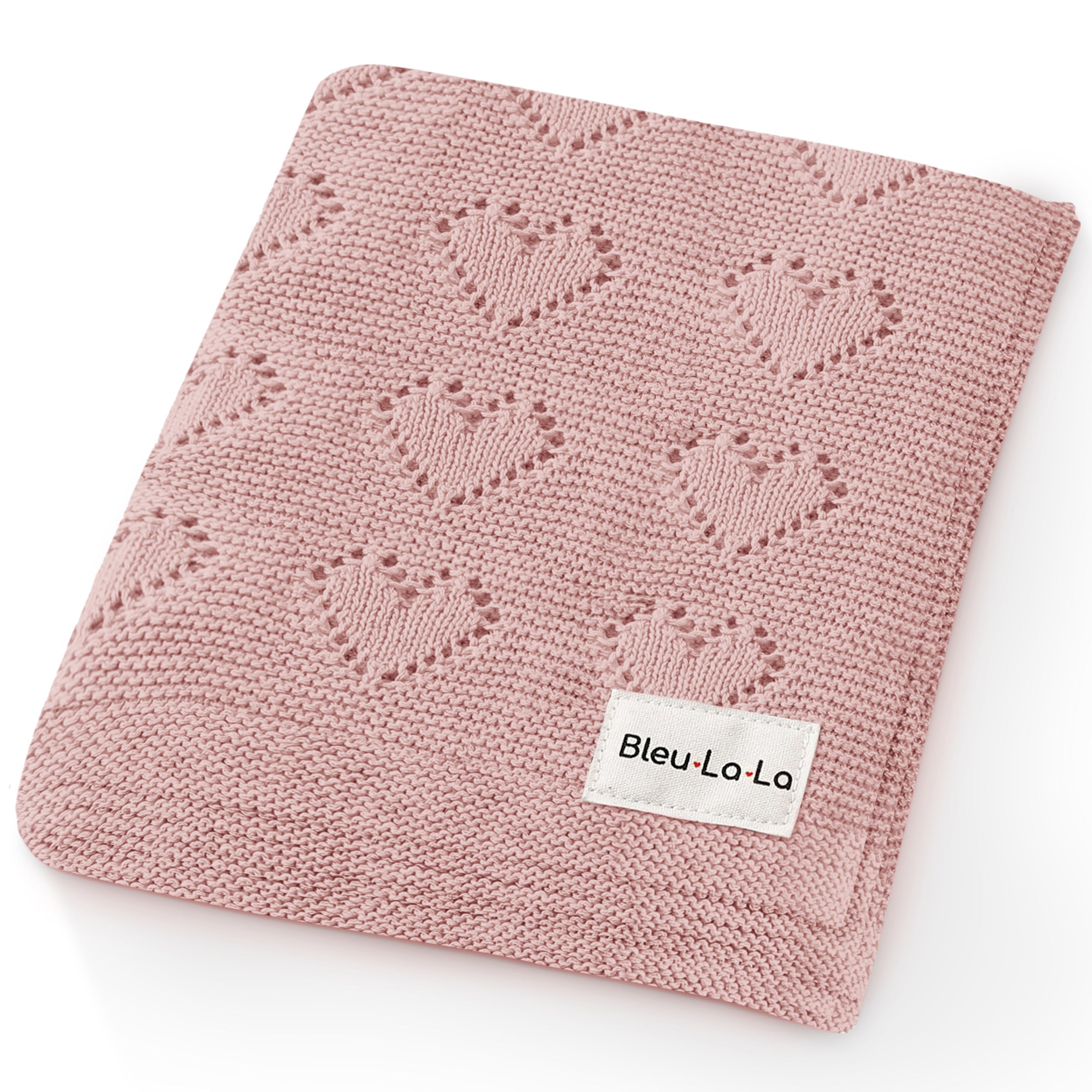 Heart Knit Baby Blanket made from 100% soft natural cotton, featuring a timeless heart theme design in gender-neutral colors, perfect for newborns.