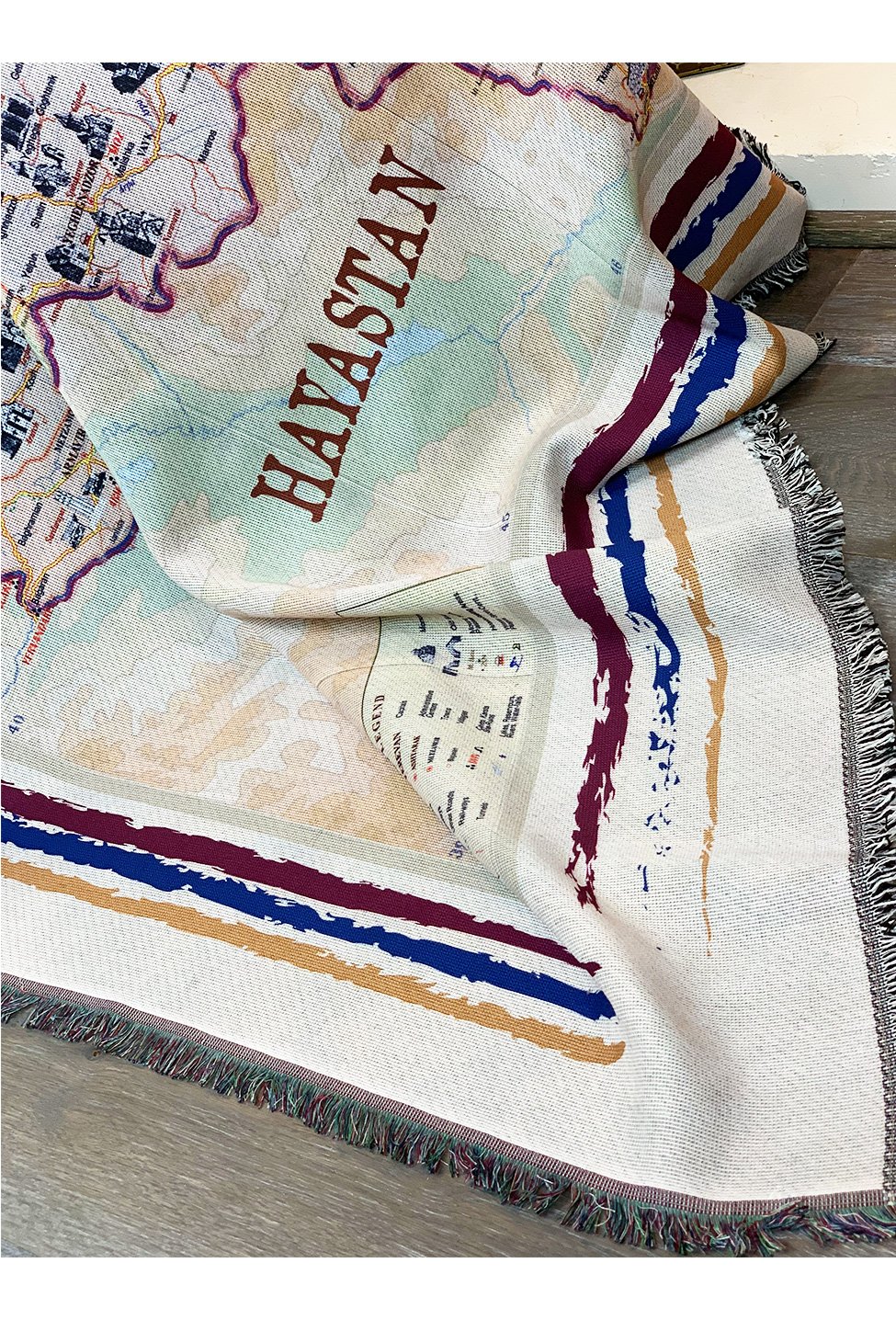 Journey to Armenia Throw/Blanket featuring a detailed map of Armenia with fringed edges, perfect for cozying up or as decorative art.