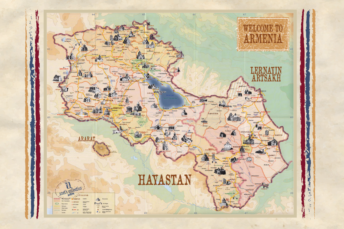 Journey to Armenia Throw/Blanket featuring a detailed map of Armenia with fringed edges, perfect for cozying up or as decorative art.