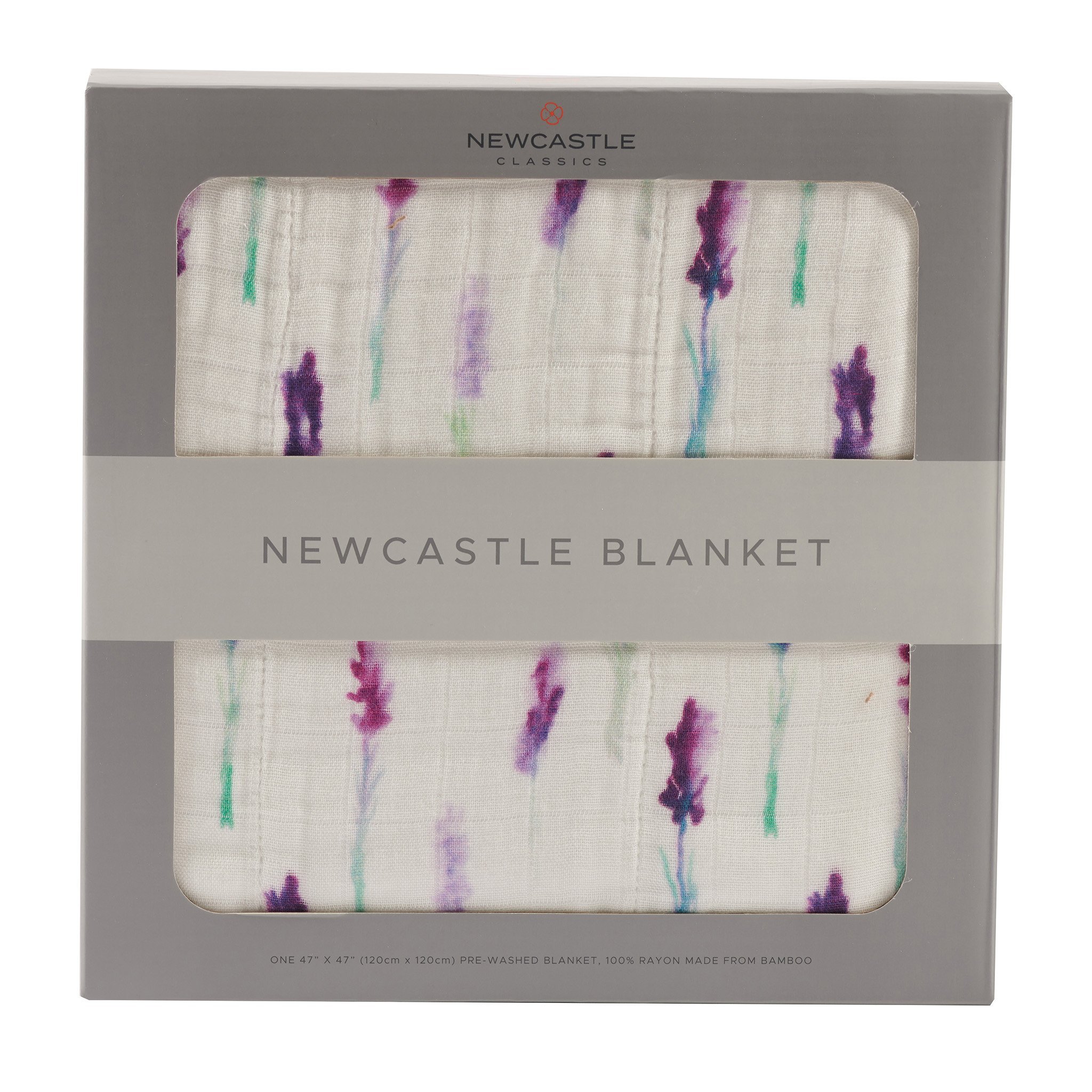 Lavender and White Newcastle Blanket made of soft bamboo muslin, featuring a cozy four-layer design perfect for kids.