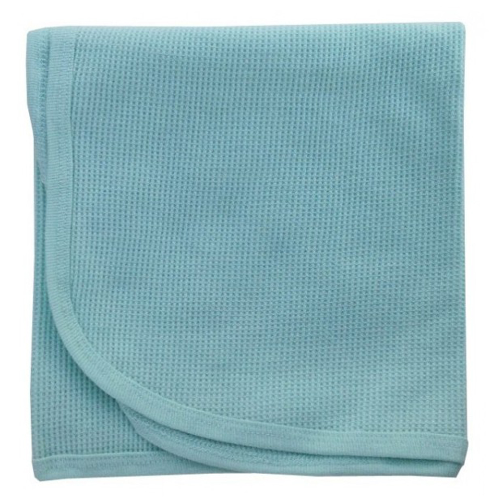 Bamini Mint Thermal Receiving Blanket made of soft 100% cotton flannel in mint color, showcasing its finished edges and cozy texture.