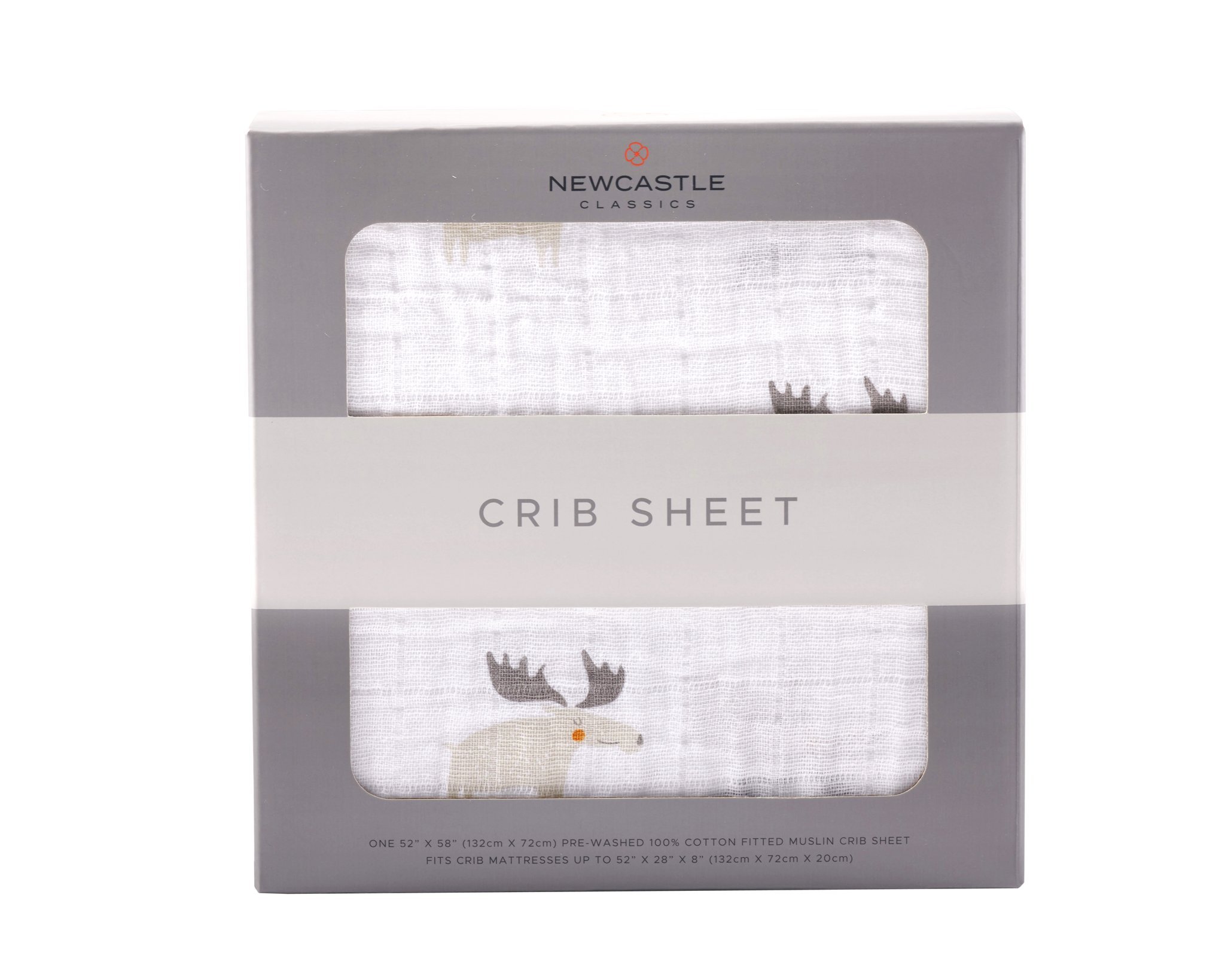 Mister Moose Crib Sheet featuring a whimsical moose pattern, designed for comfort and breathability, perfect for standard crib mattresses.