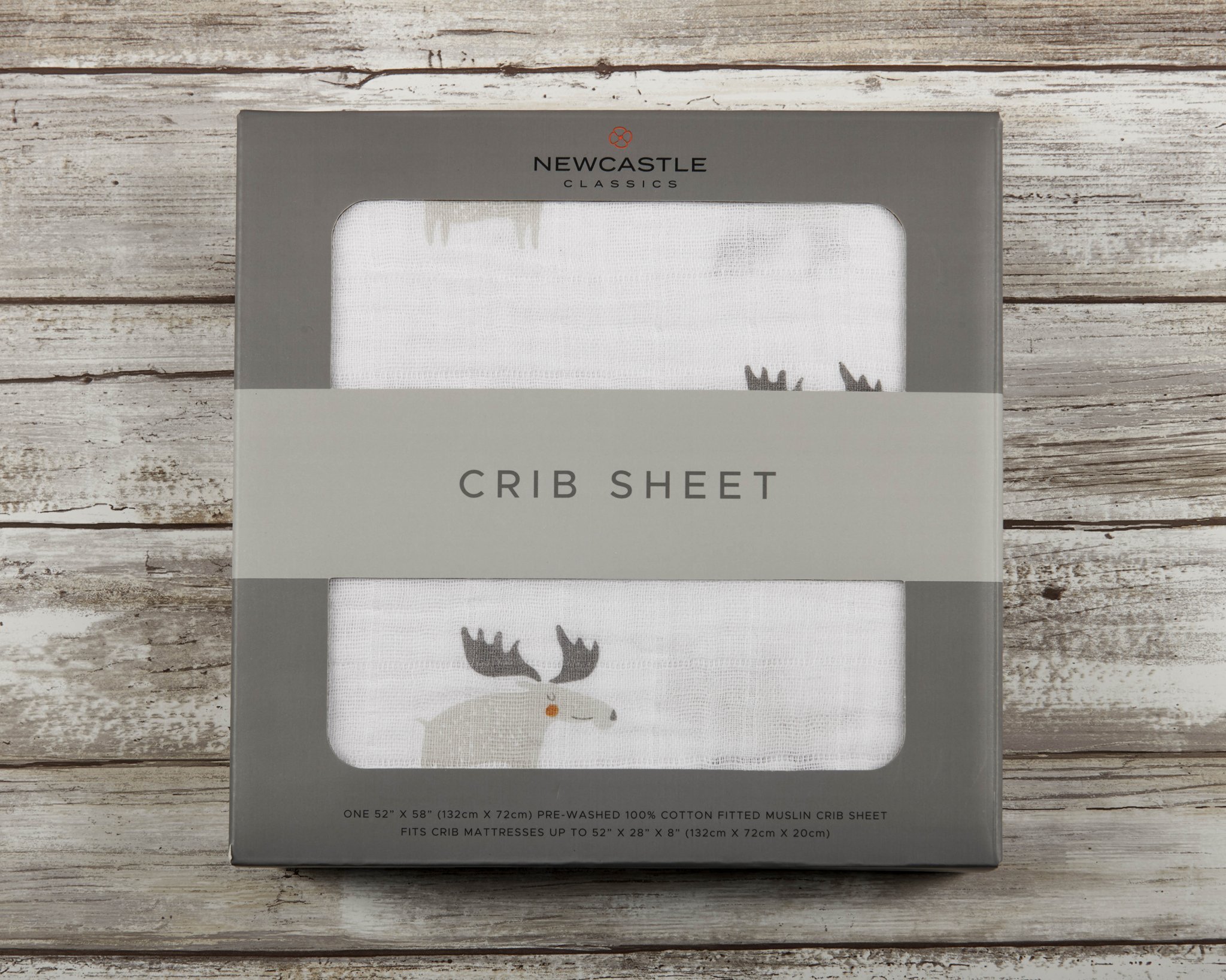 Mister Moose Crib Sheet featuring a whimsical moose pattern, designed for comfort and breathability, perfect for standard crib mattresses.